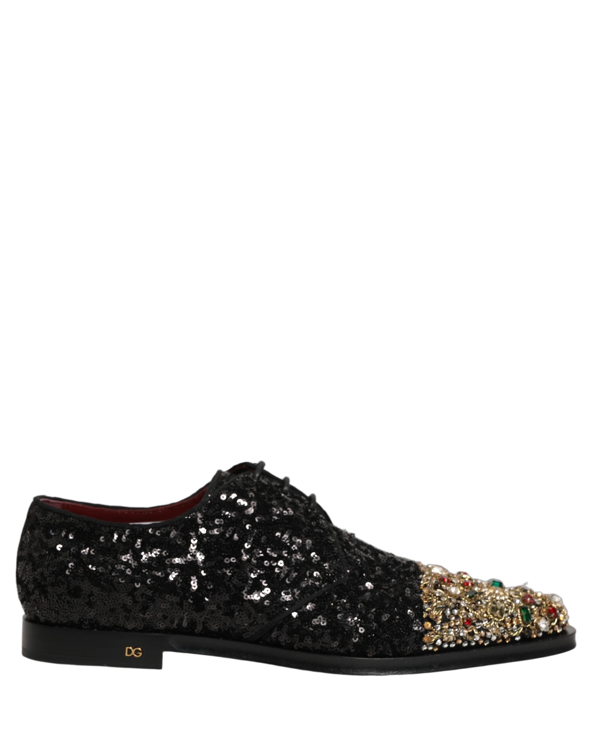 Dolce & Gabbana Black Sequin Embellished Men Derby Dress Shoes Dolce & Gabbana