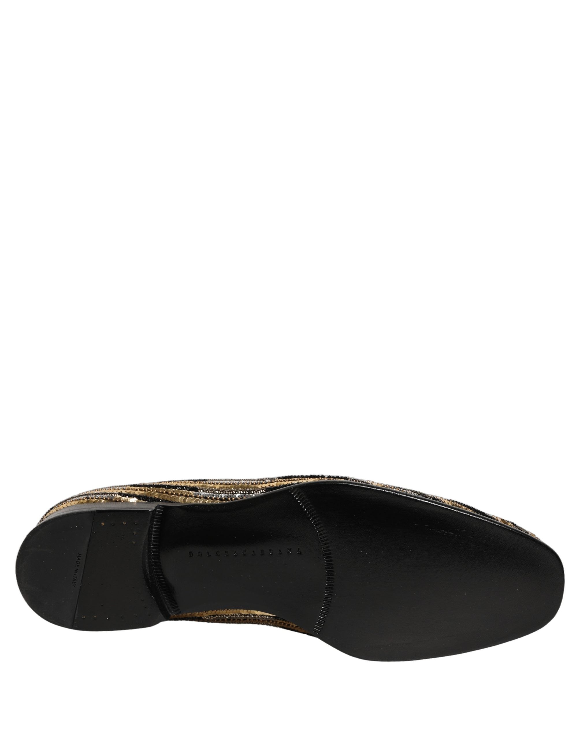 Dolce & Gabbana Gold Striped Sequin Embellished Loafer Shoes Dolce & Gabbana