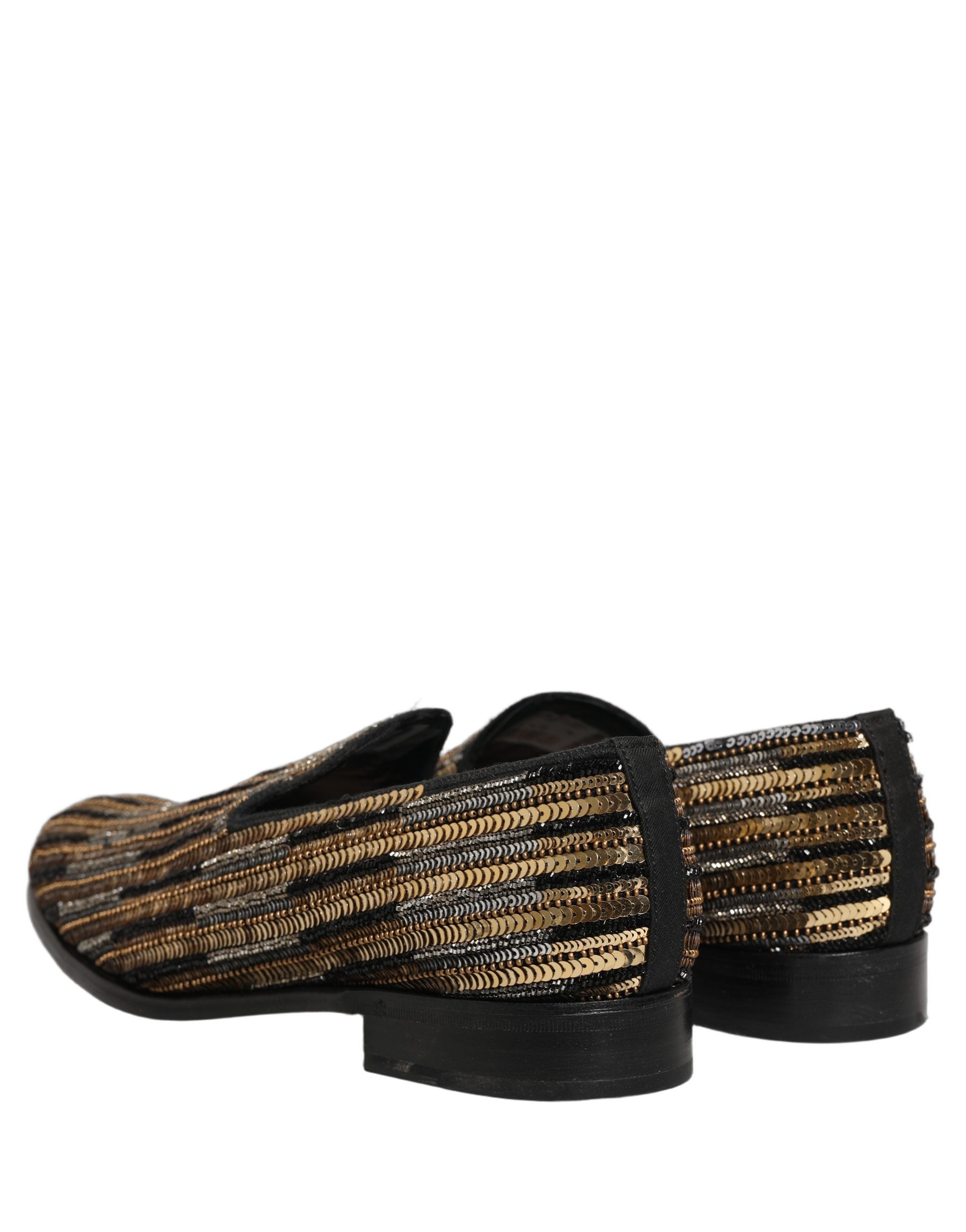 Dolce & Gabbana Gold Striped Sequin Embellished Loafer Shoes Dolce & Gabbana