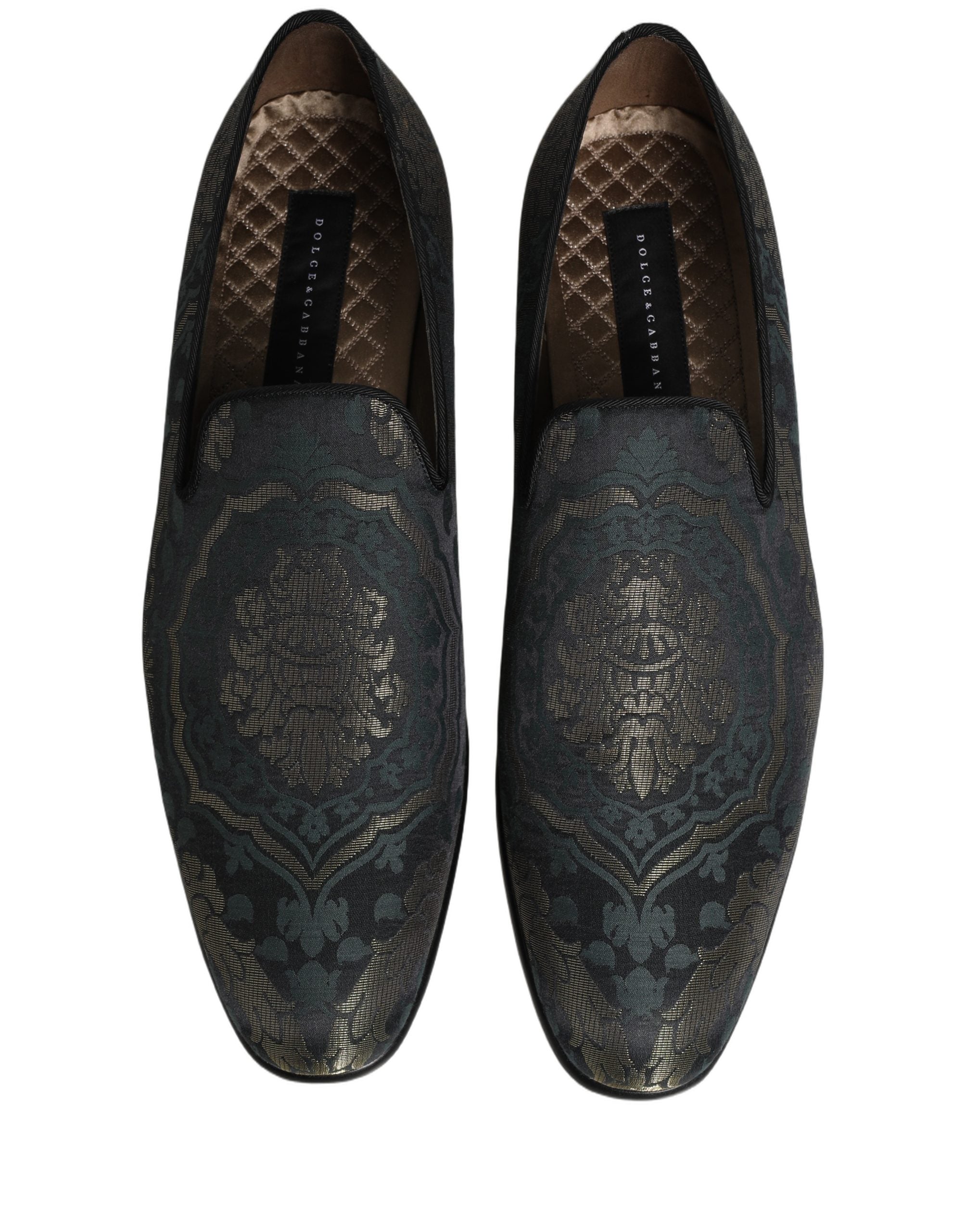 Dolce & Gabbana Black Floral Brocade Slip On Loafers Shoes Dolce & Gabbana