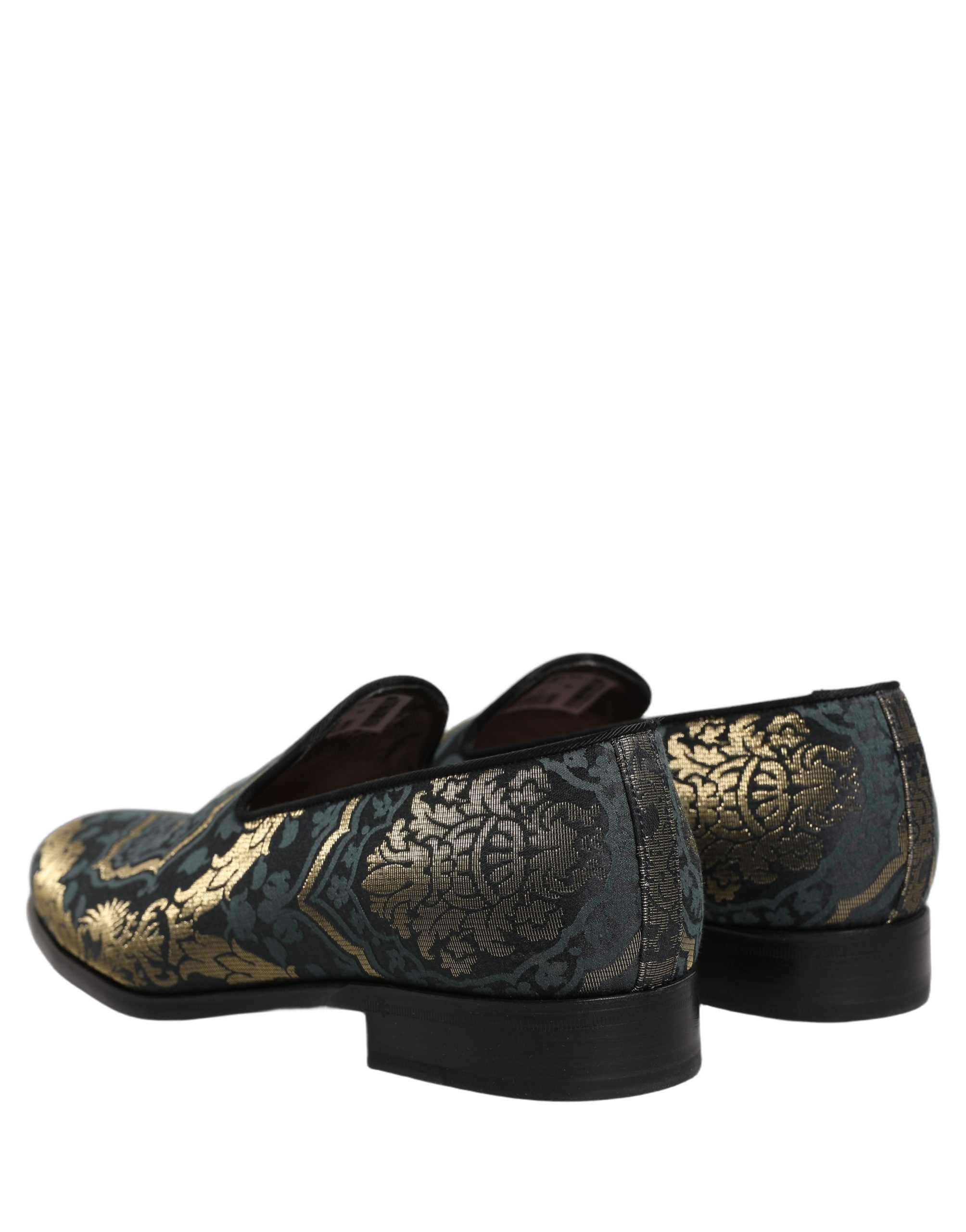 Dolce & Gabbana Black Floral Brocade Slip On Loafers Shoes Dolce & Gabbana