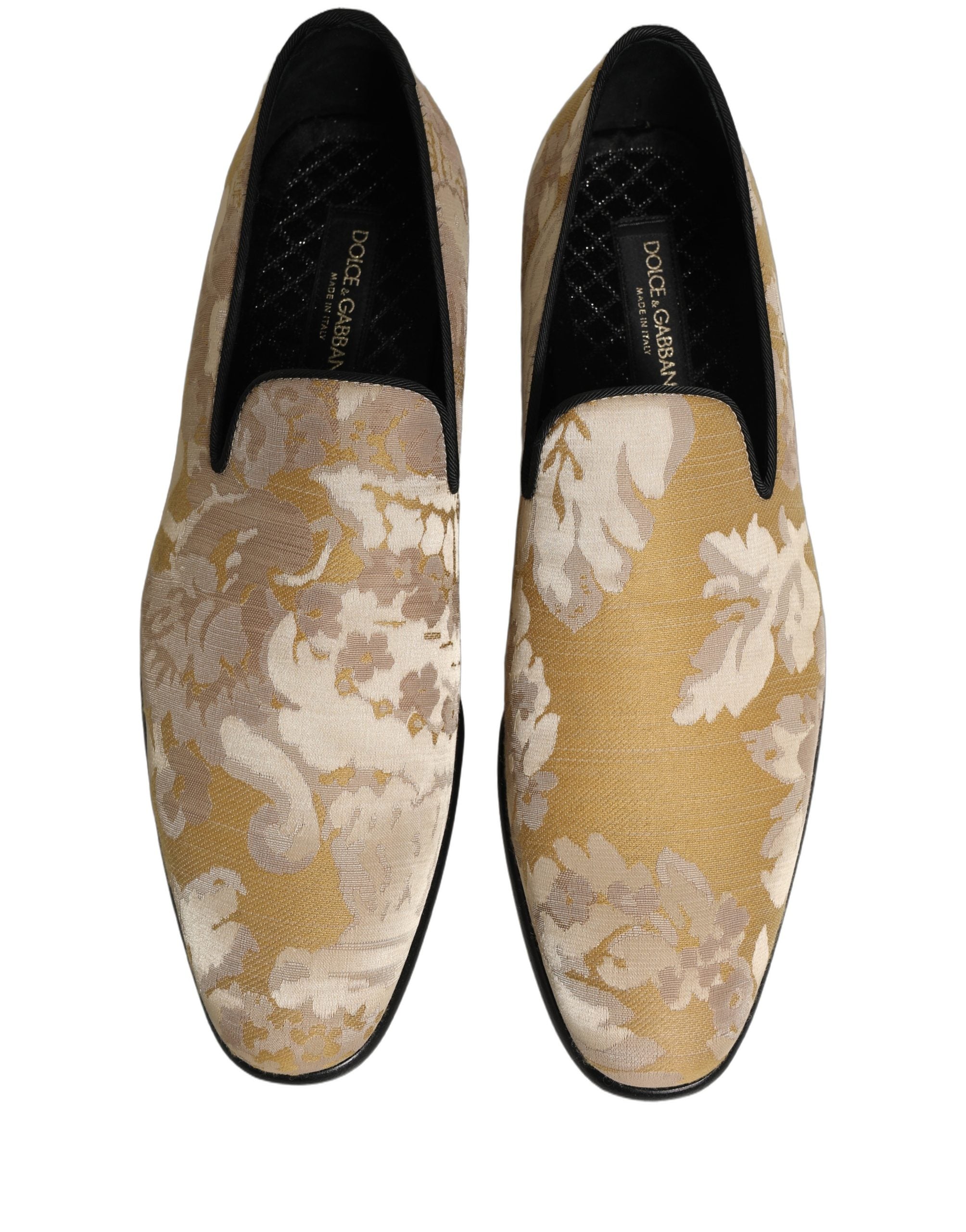 Dolce & Gabbana Gold Floral Print Jacquard Men Loafers Shoes Dolce & Gabbana