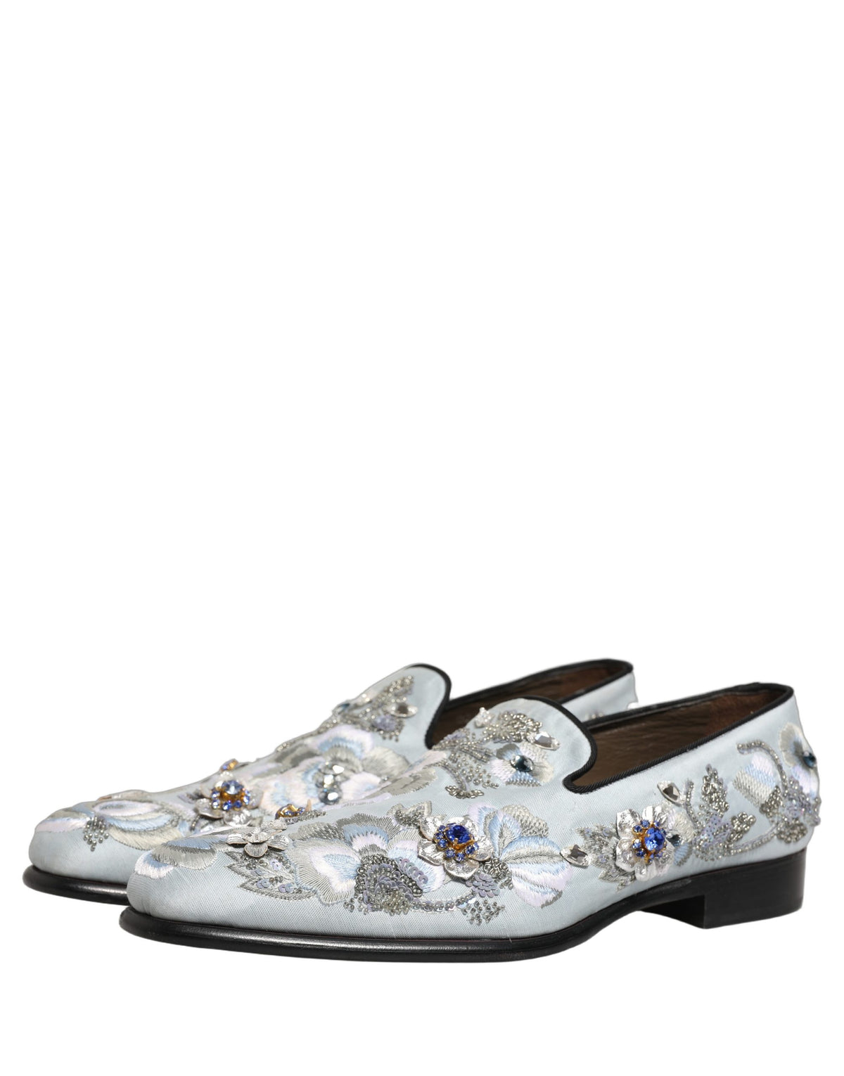 Dolce & Gabbana White Floral Embellished Men Loafers Shoes