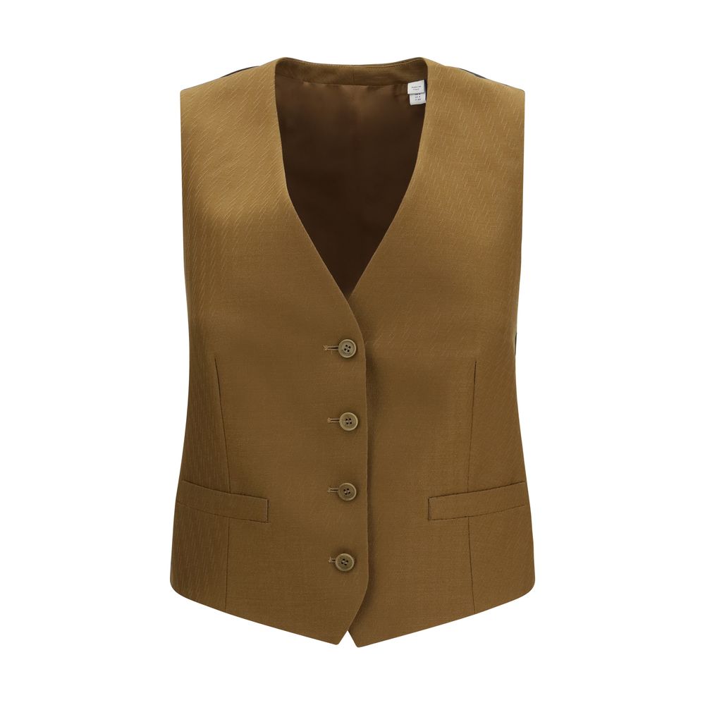 Burberry Brown Wool Oves Aries Sleeveless Jacket Burberry