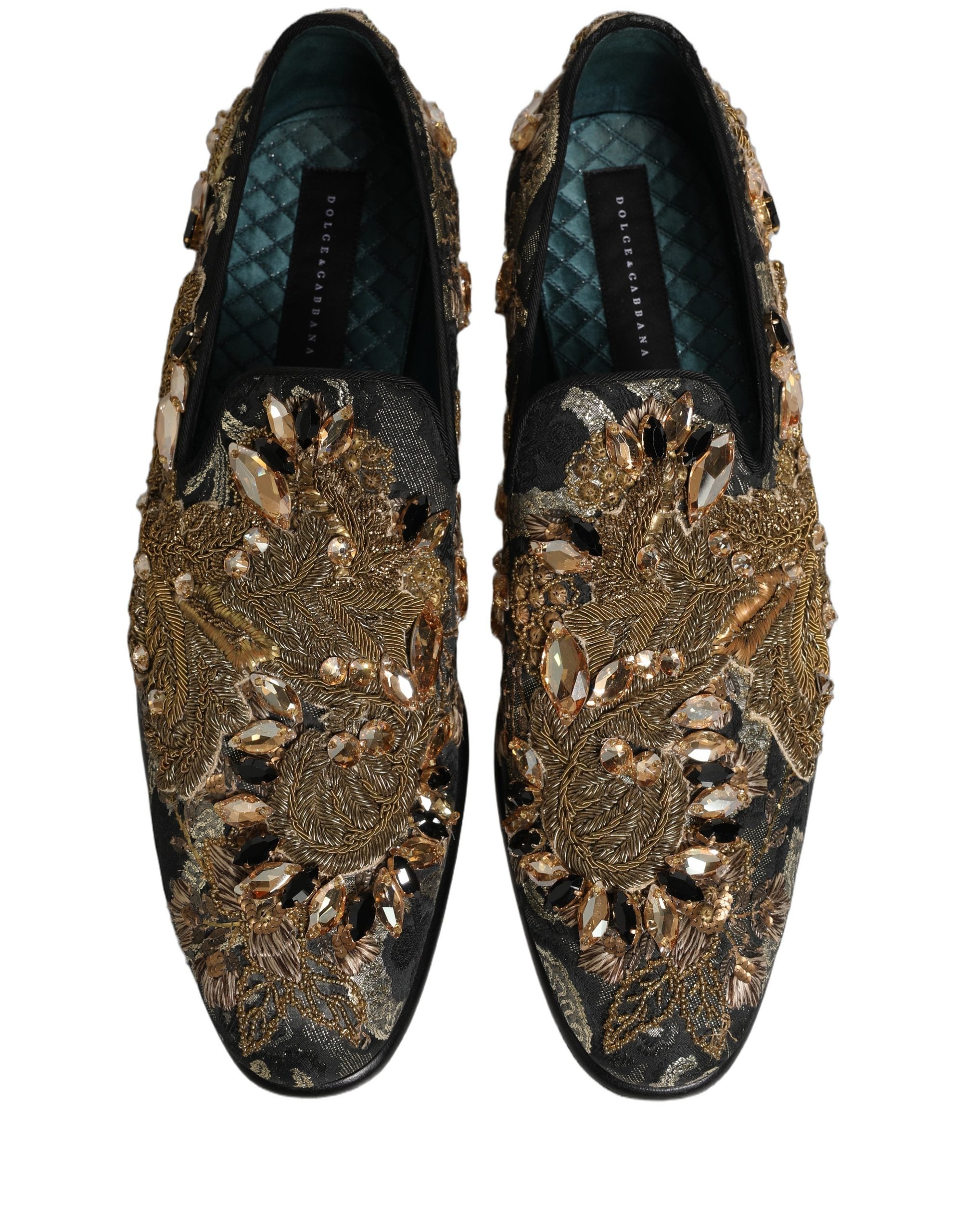 Dolce & Gabbana Black Velvet Embellished Dress Loafers Shoes Dolce & Gabbana
