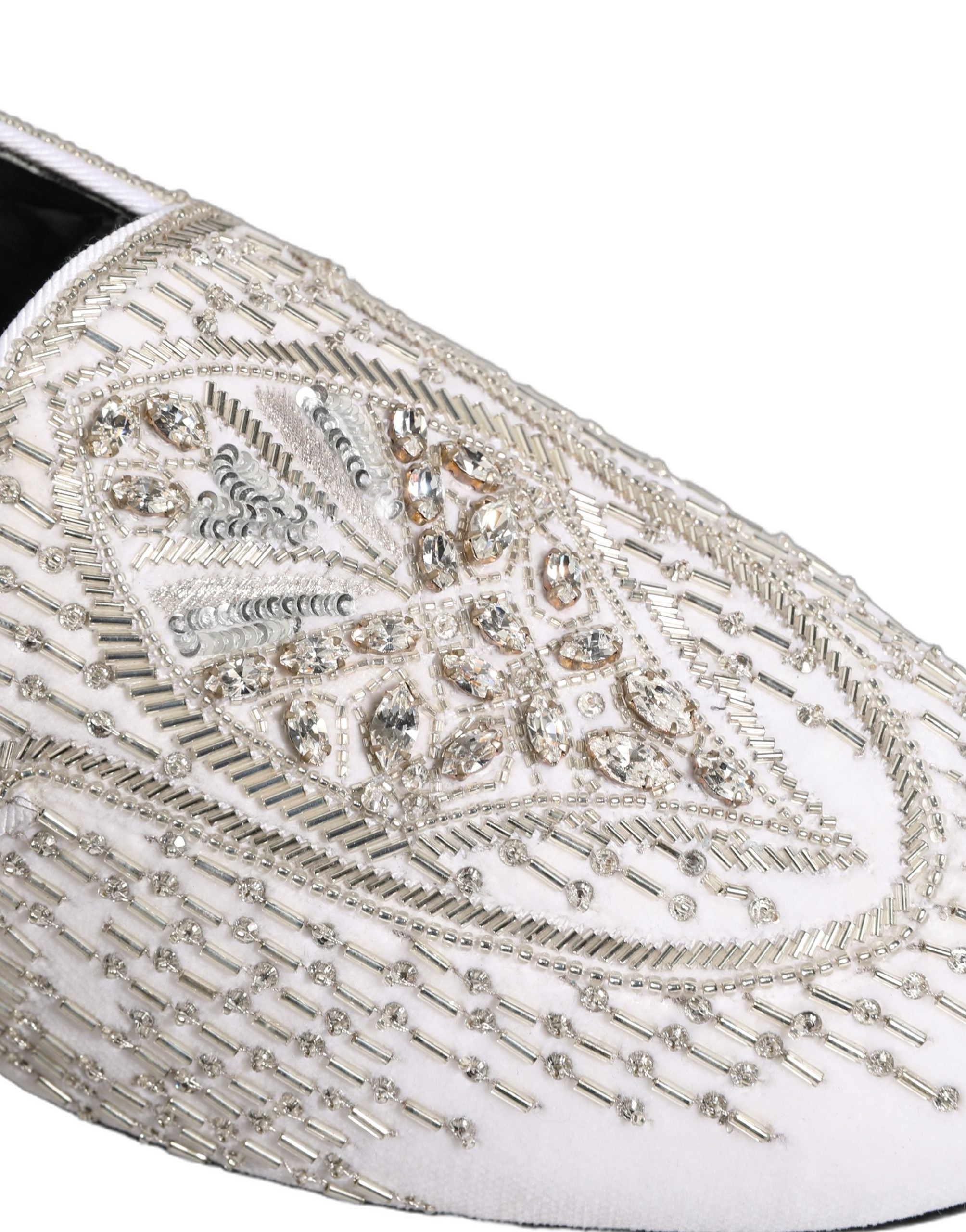 Dolce & Gabbana White Satin Embellished Dress Loafers Shoes Dolce & Gabbana