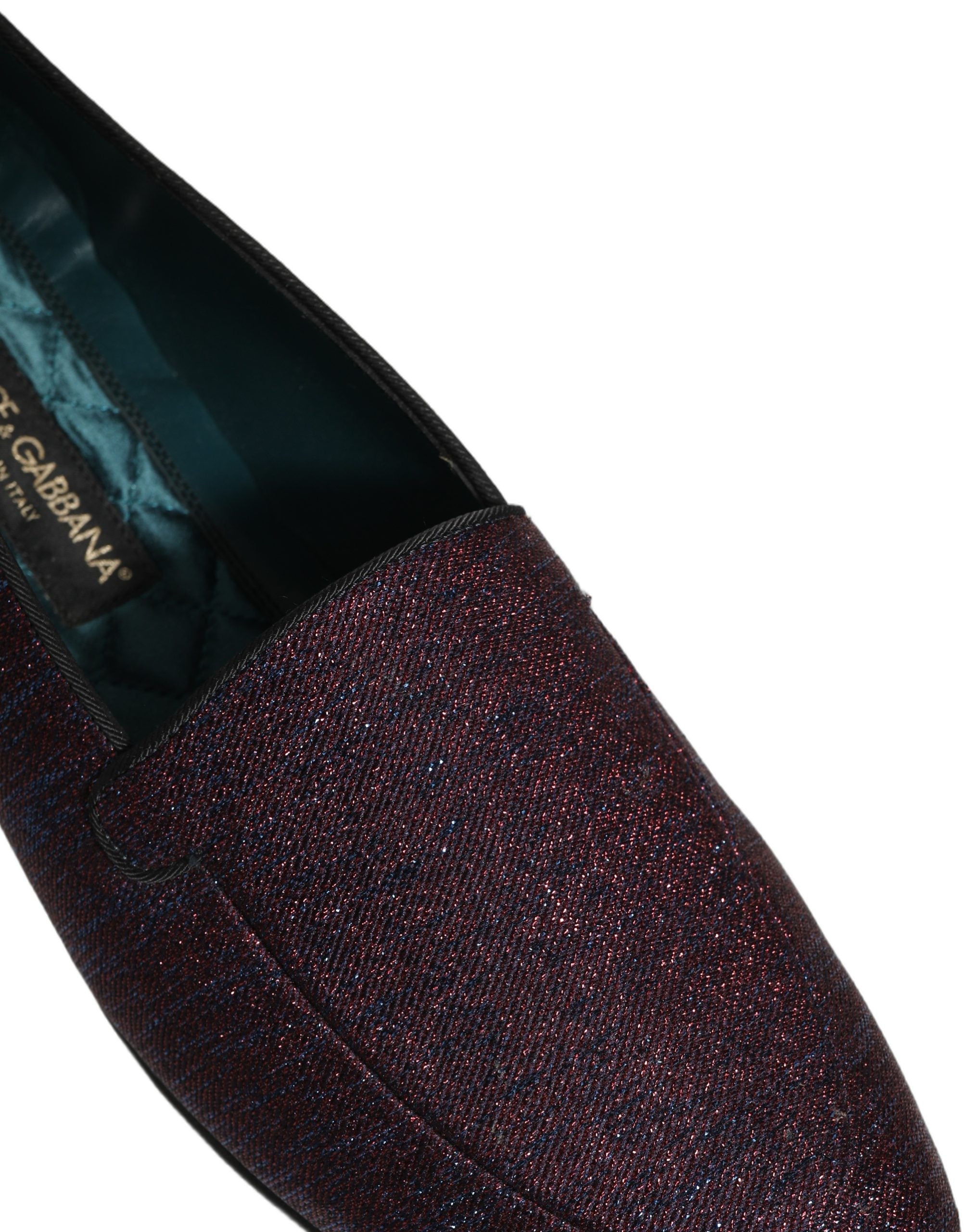 Dolce & Gabbana Maroon Glitter Lurex Logo Dress Loafers Shoes Dolce & Gabbana