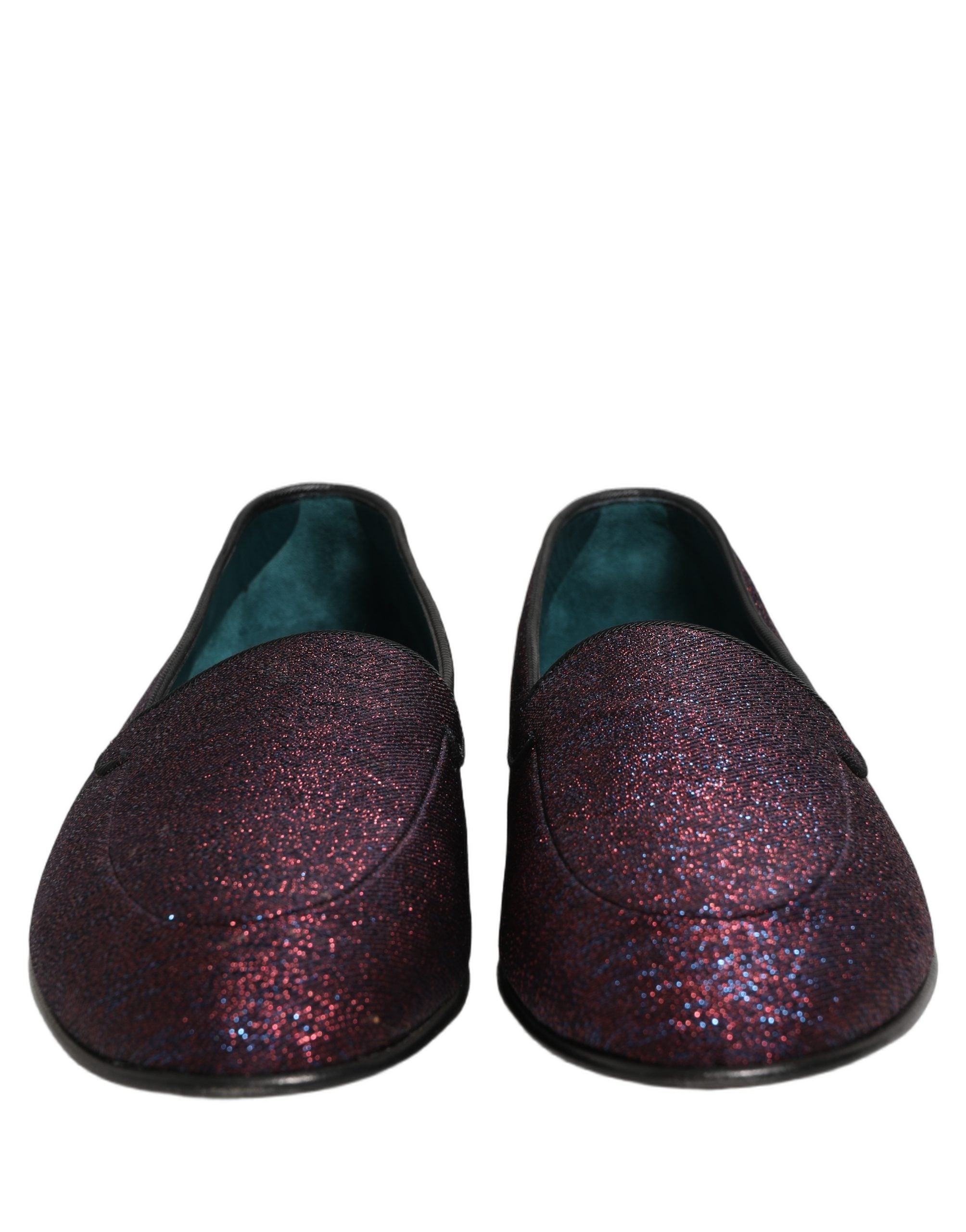 Dolce & Gabbana Maroon Glitter Lurex Logo Dress Loafers Shoes Dolce & Gabbana
