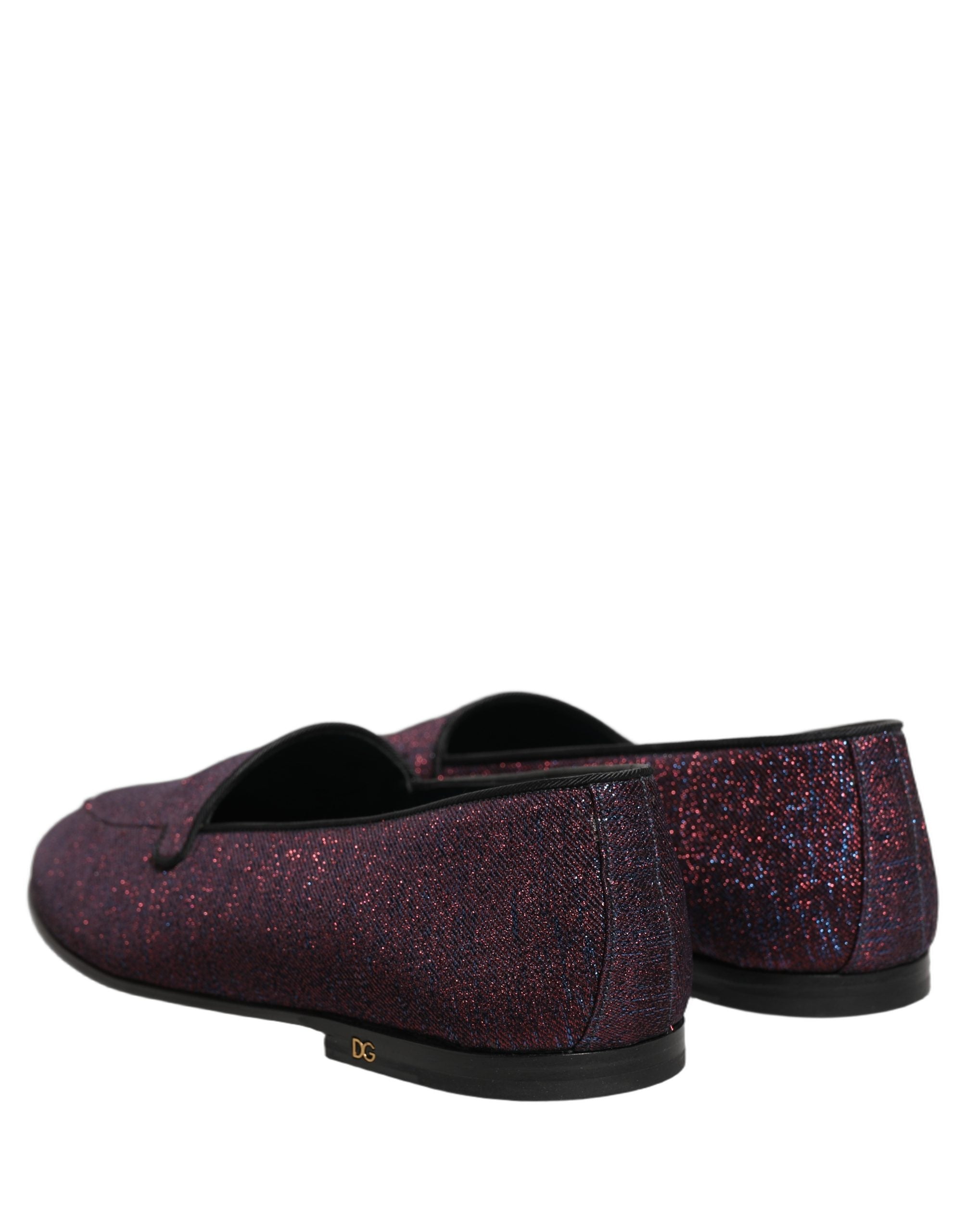Dolce & Gabbana Maroon Glitter Lurex Logo Dress Loafers Shoes Dolce & Gabbana