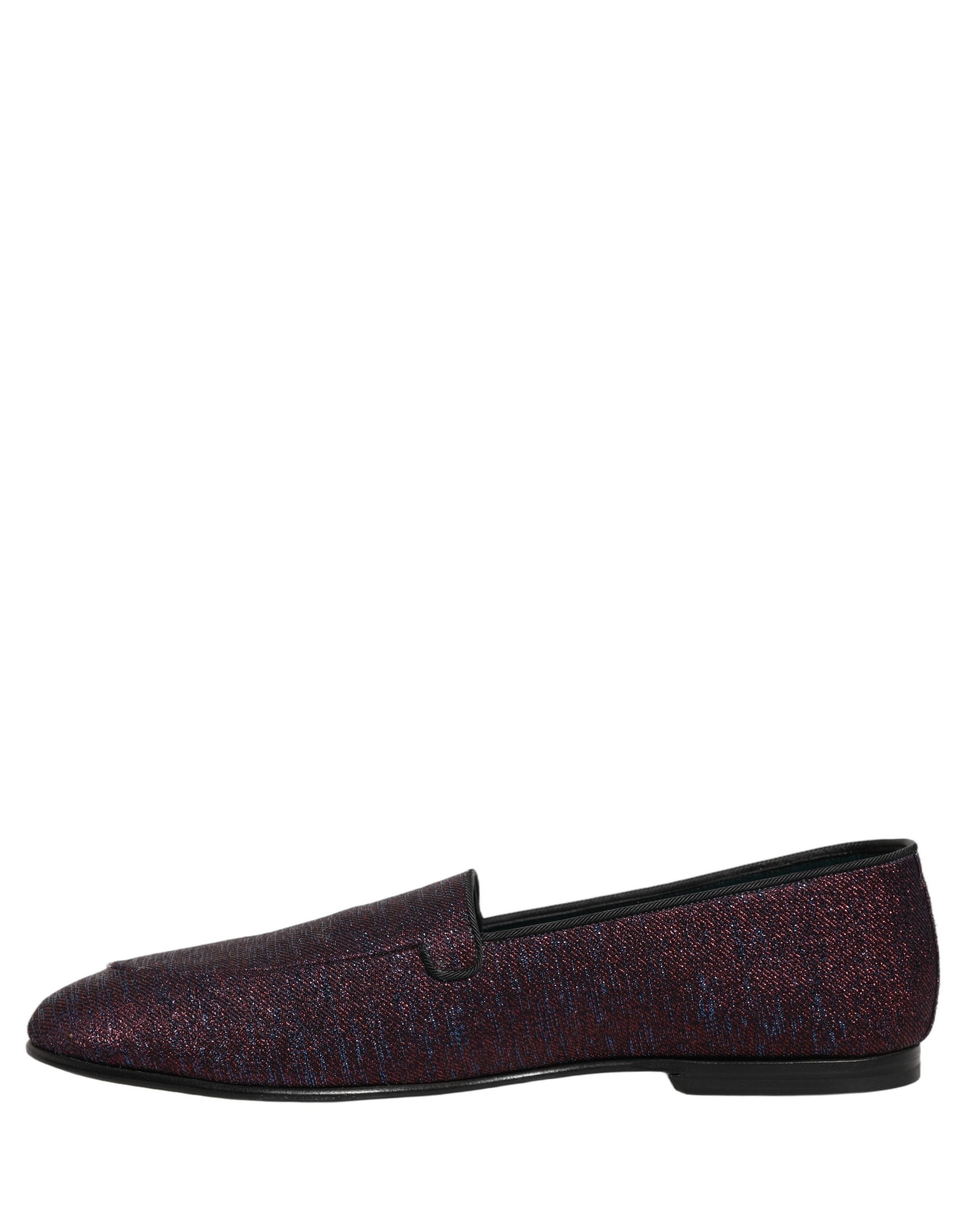 Dolce & Gabbana Maroon Glitter Lurex Logo Dress Loafers Shoes Dolce & Gabbana