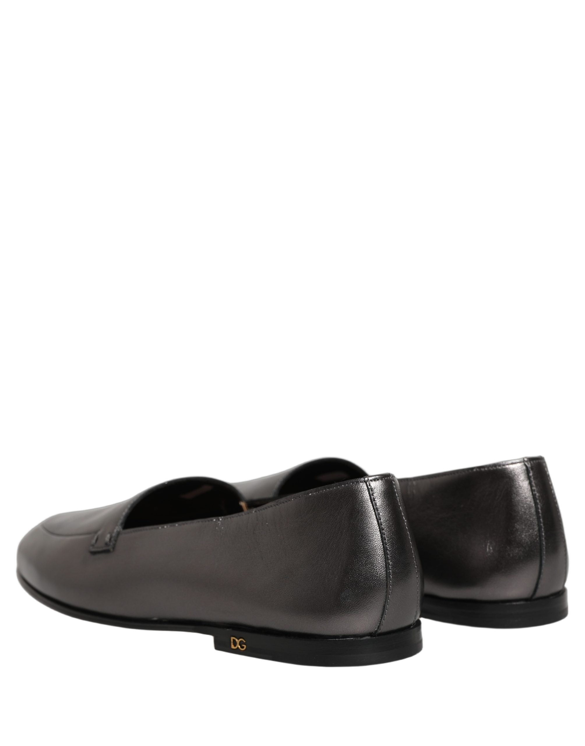 Dolce & Gabbana Silver Leather DG Logo Slip On Loafers Shoes Dolce & Gabbana