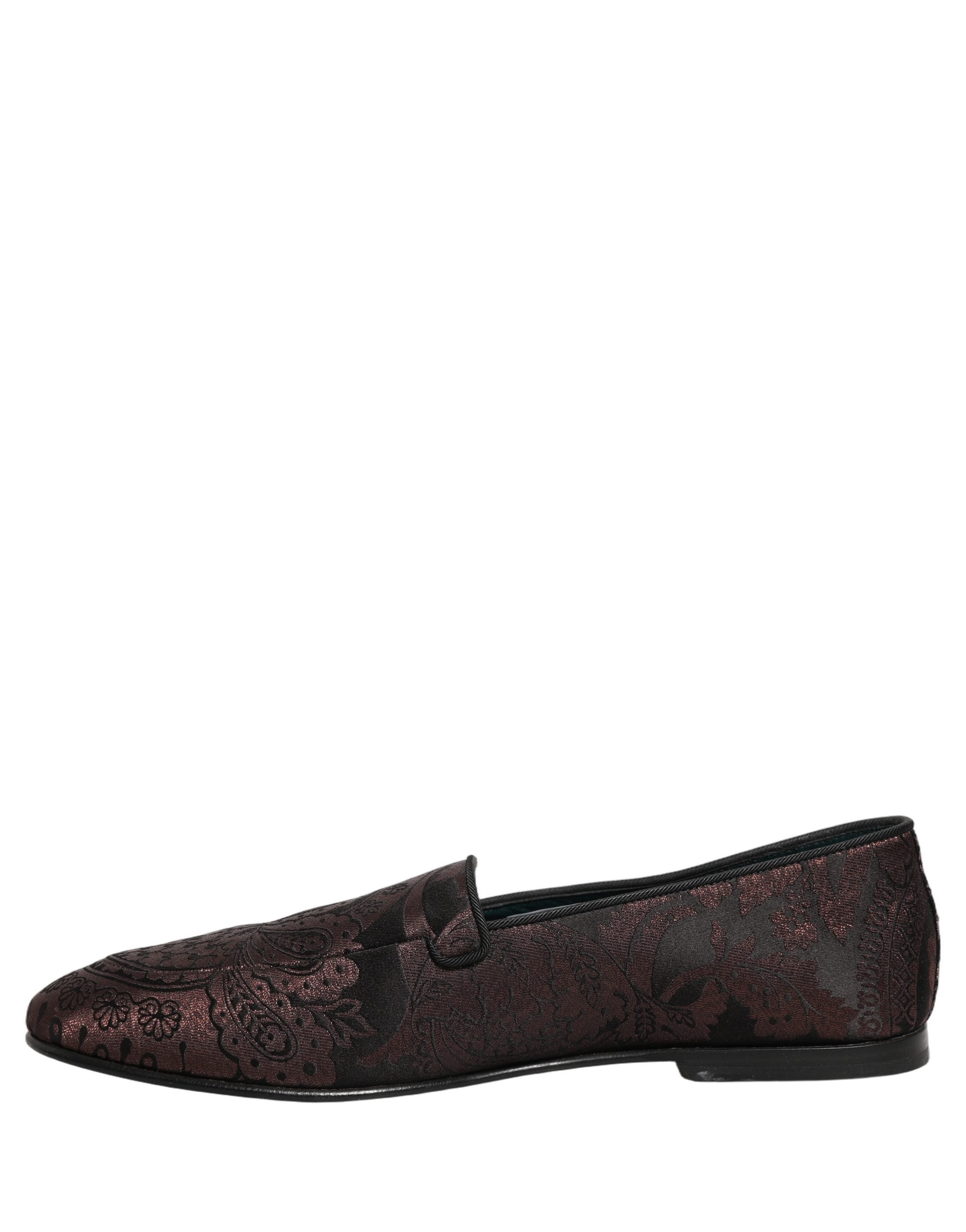 Dolce & Gabbana Maroon Jacquard Leather Slip On Loafers Shoes Dolce & Gabbana