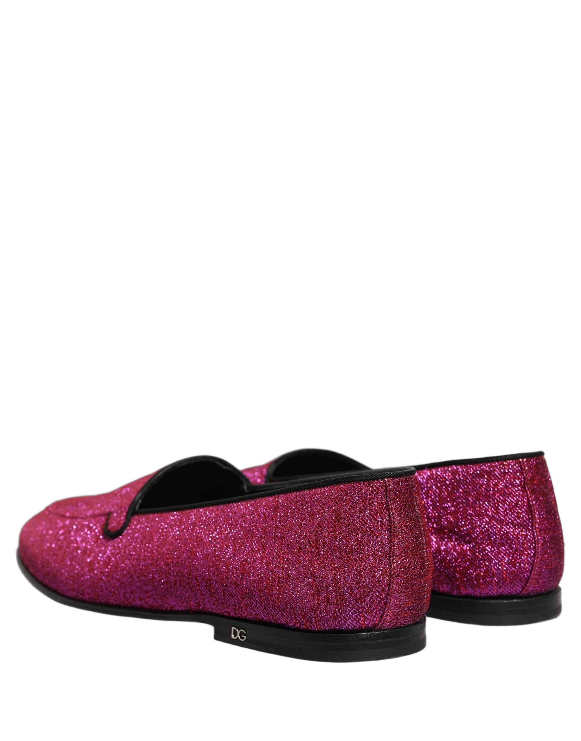 Dolce & Gabbana Pink Glitter Lurex Logo Dress Loafers Shoes Dolce & Gabbana