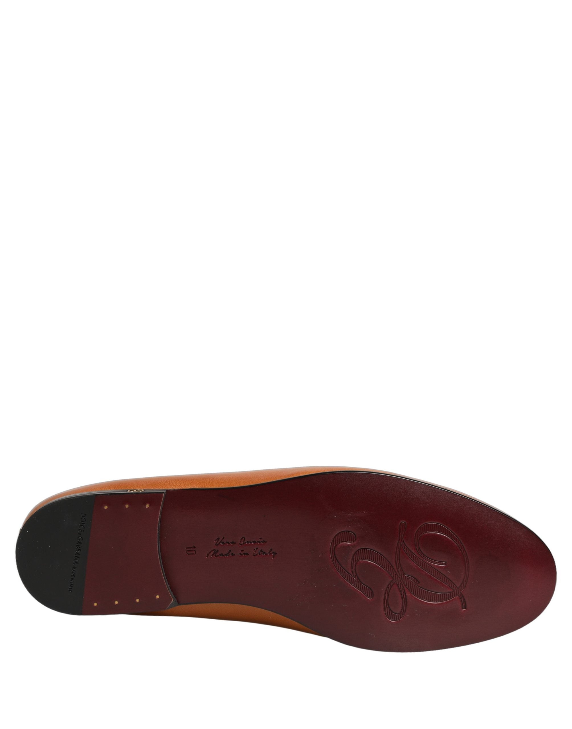Dolce & Gabbana Brown Leather Logo Slip On Men Loafers Shoes Dolce & Gabbana
