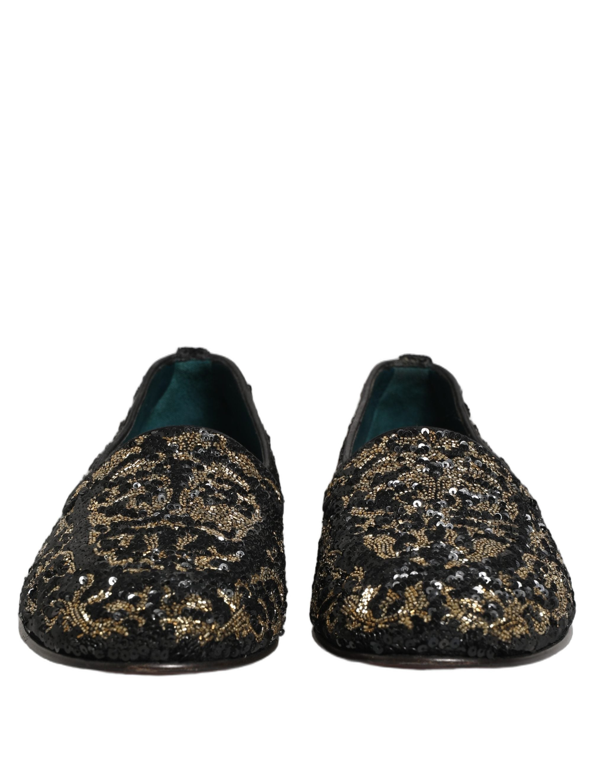 Dolce & Gabbana Black Gold Embellished Dress Loafers Shoes Dolce & Gabbana