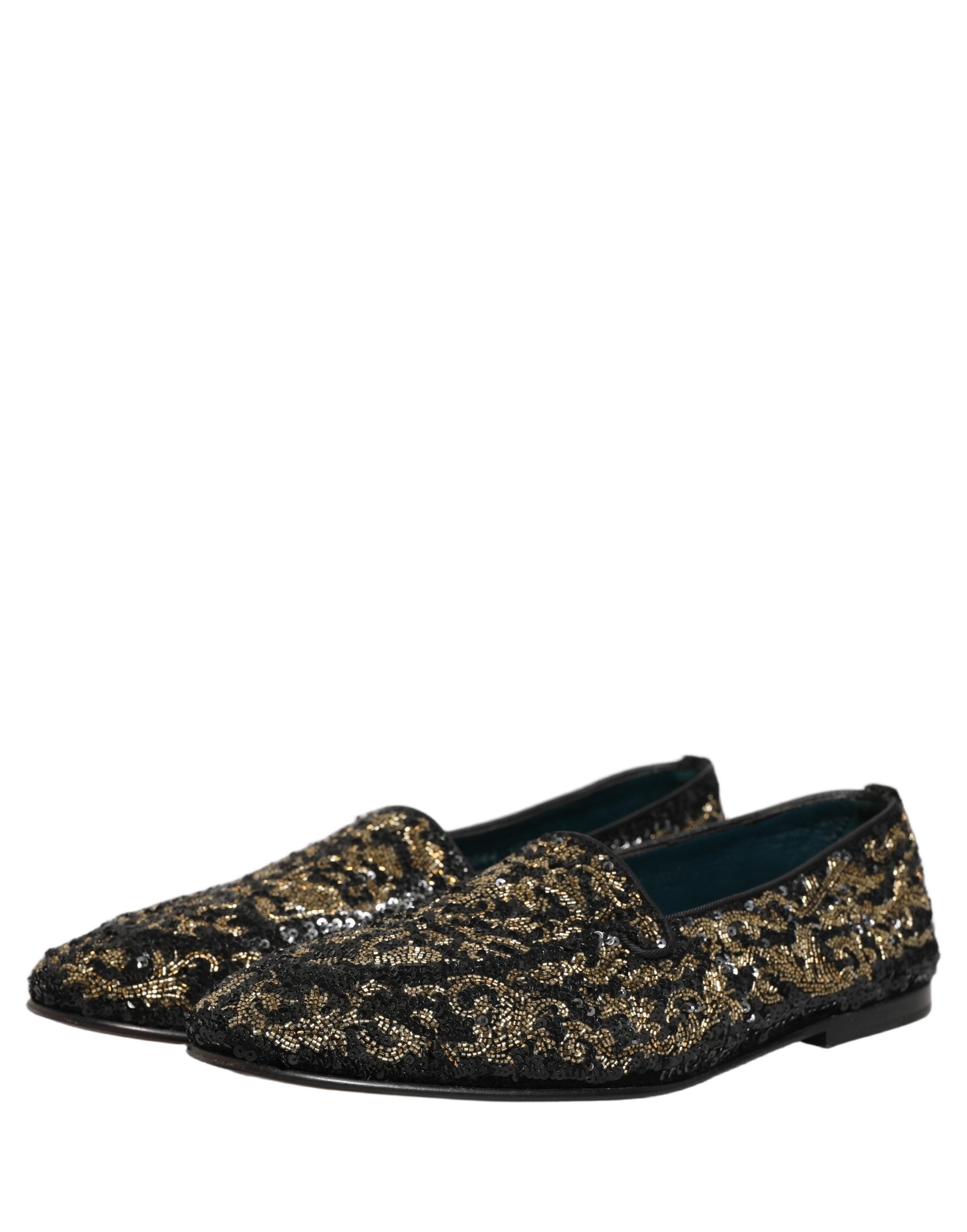 Dolce & Gabbana Black Gold Embellished Dress Loafers Shoes Dolce & Gabbana