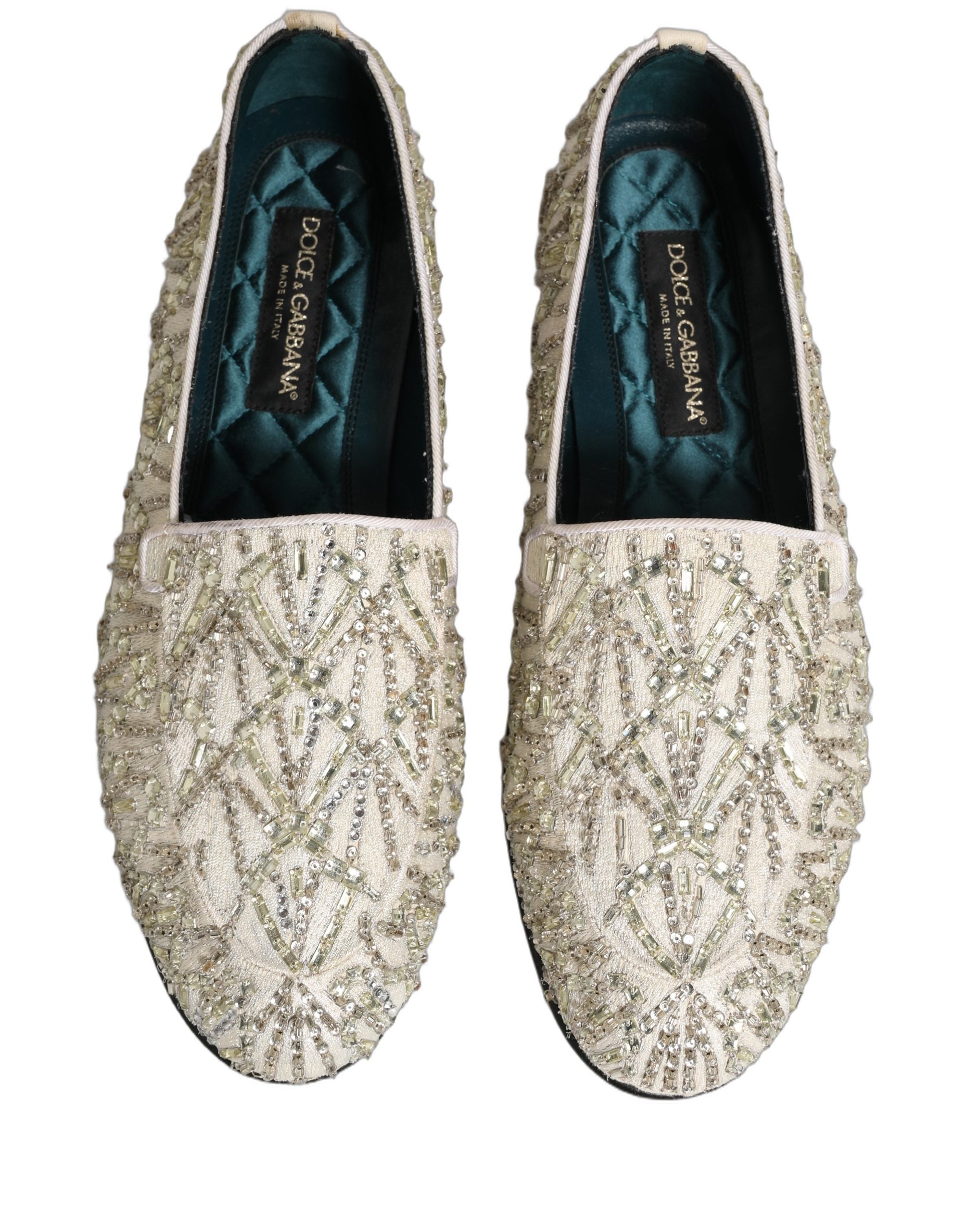 Dolce & Gabbana White Velvet Embroidered Dress Loafers Shoes Dolce & Gabbana