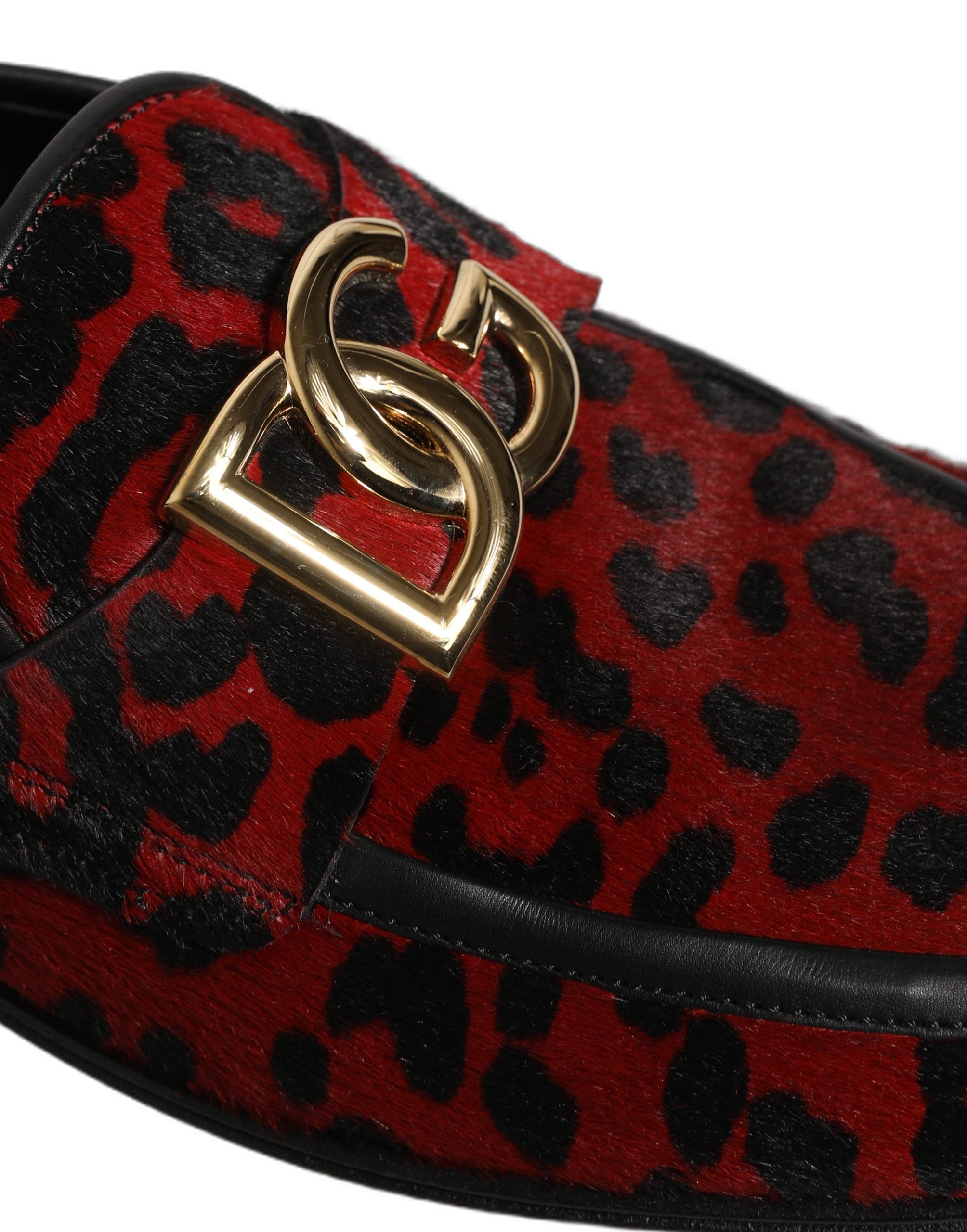 Dolce & Gabbana Red Leopard Print Pony Hair Dress Loafers Shoes Dolce & Gabbana