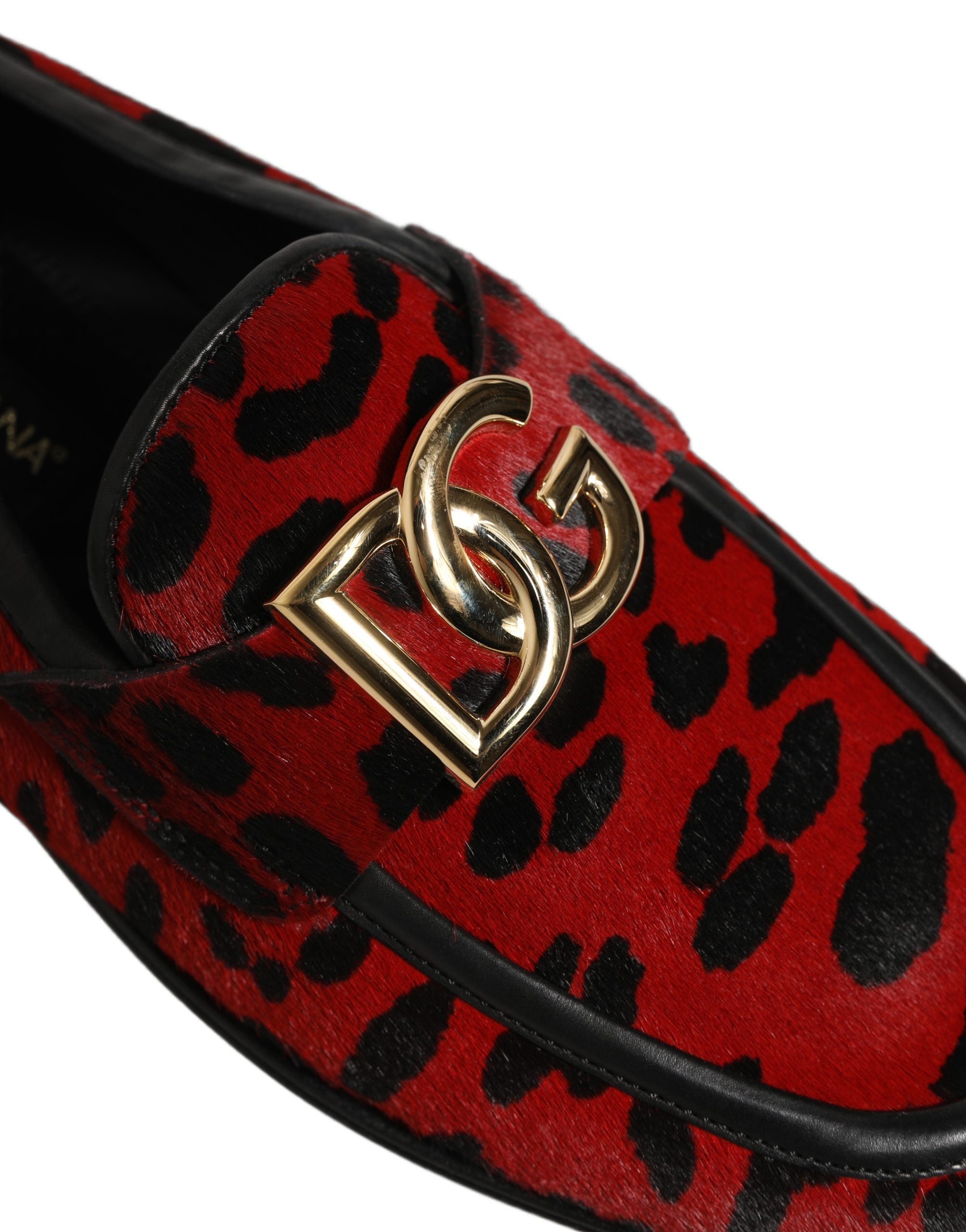 Dolce & Gabbana Red Leopard Print Pony Hair Dress Loafers Shoes Dolce & Gabbana