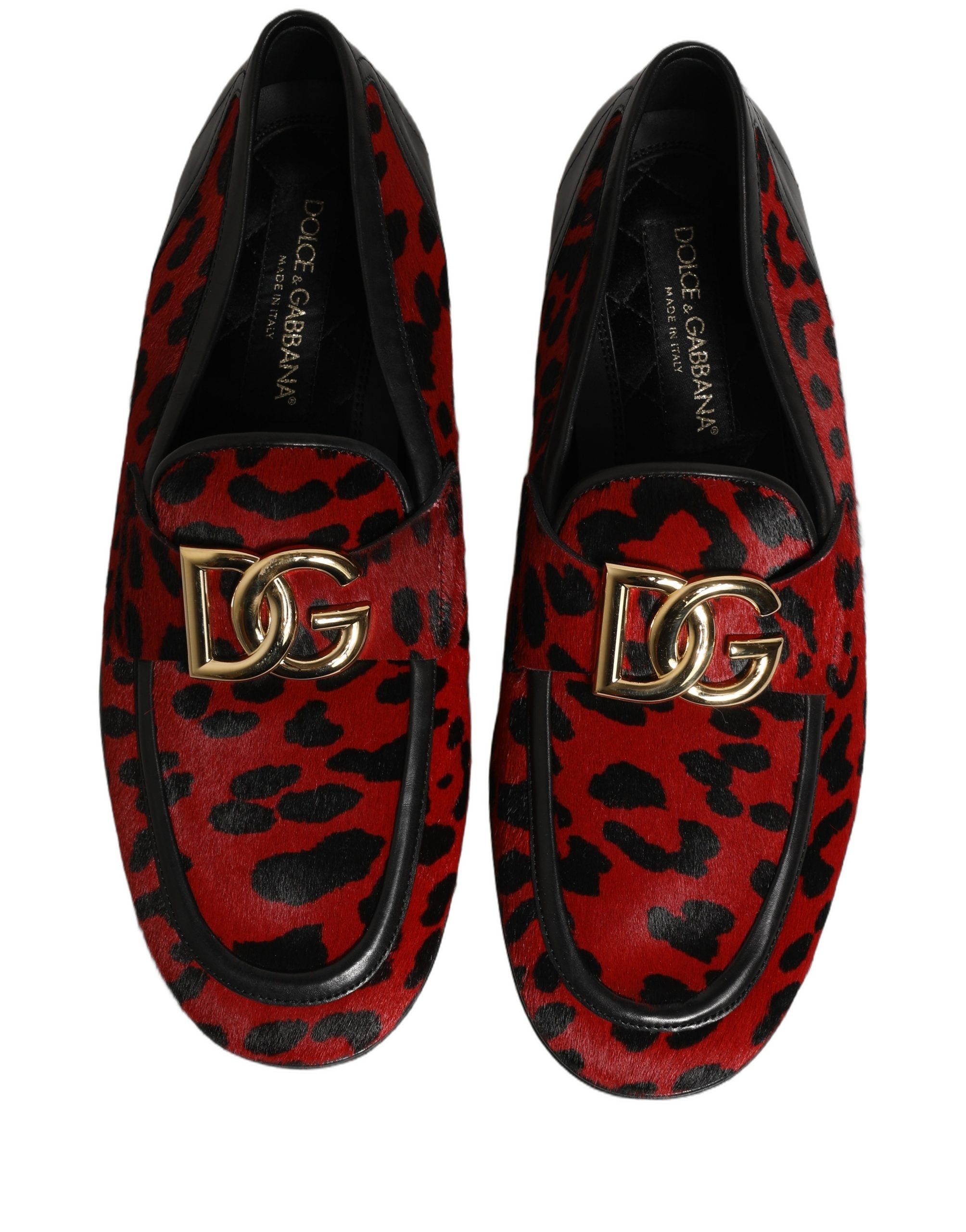 Dolce & Gabbana Red Leopard Print Pony Hair Dress Loafers Shoes Dolce & Gabbana