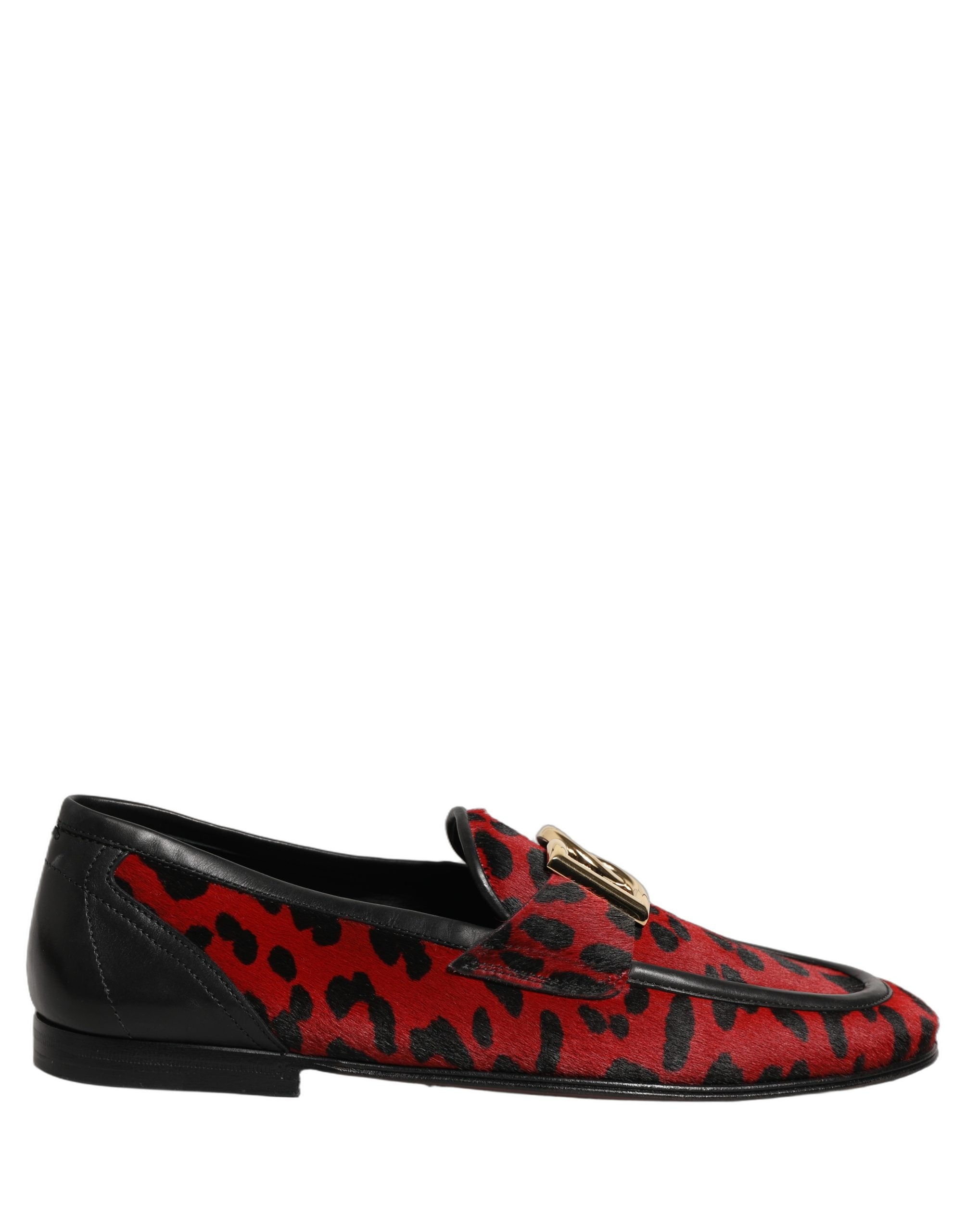 Dolce & Gabbana Red Leopard Print Pony Hair Dress Loafers Shoes Dolce & Gabbana