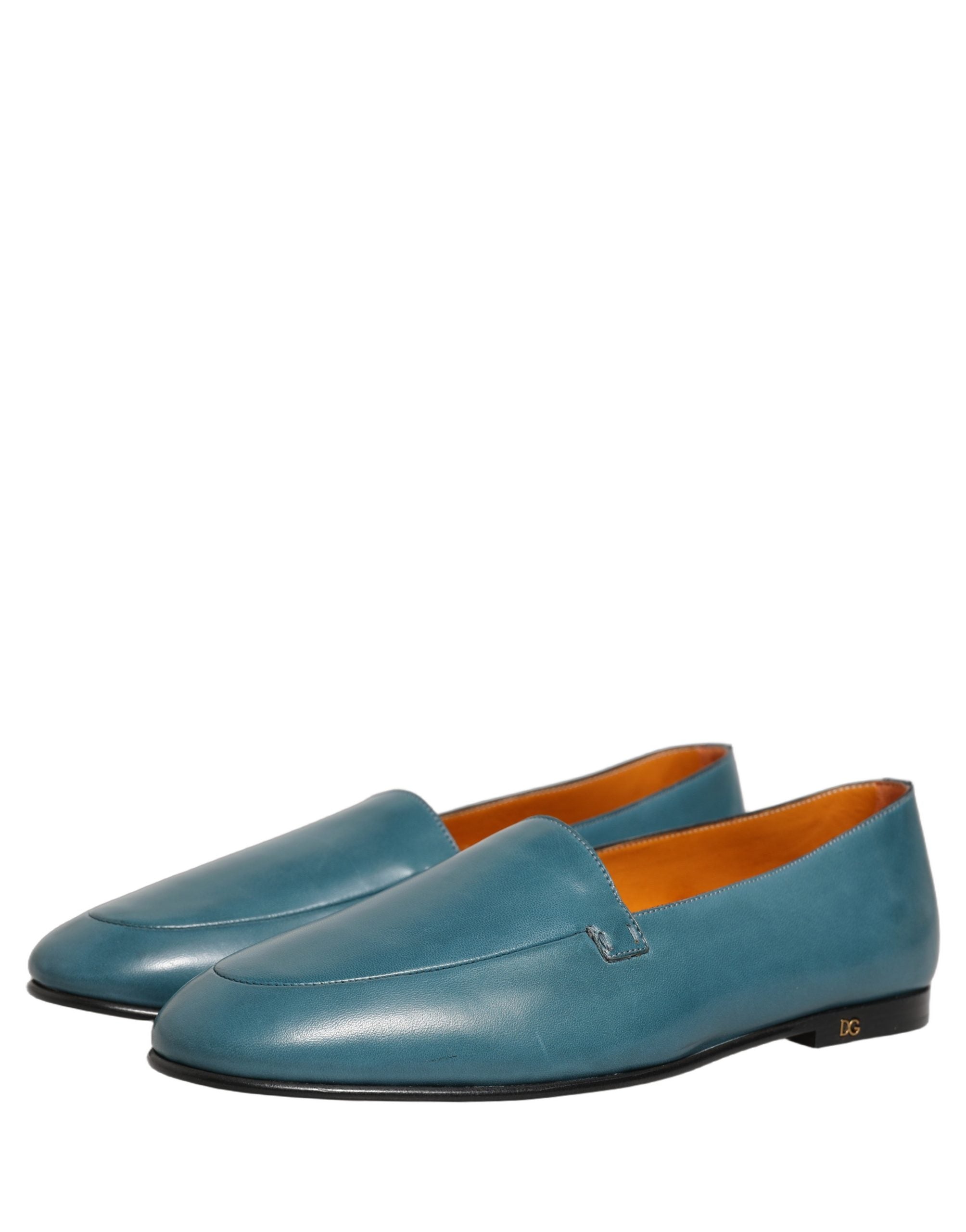 Dolce & Gabbana Blue Leather Logo Slip On Men Loafers Shoes Dolce & Gabbana