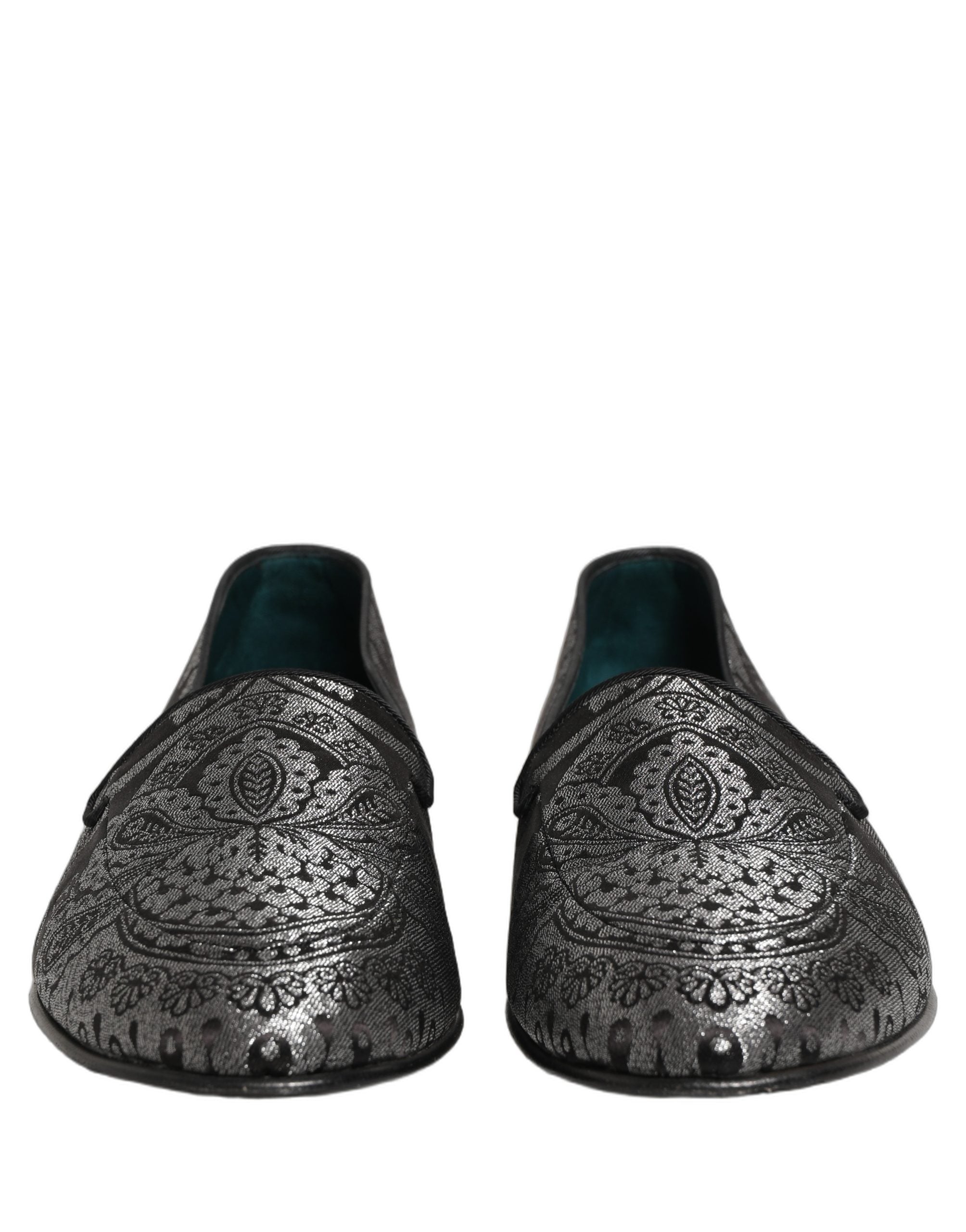 Dolce & Gabbana Silver Jacquard Leather Slip On Loafers Shoes Dolce & Gabbana