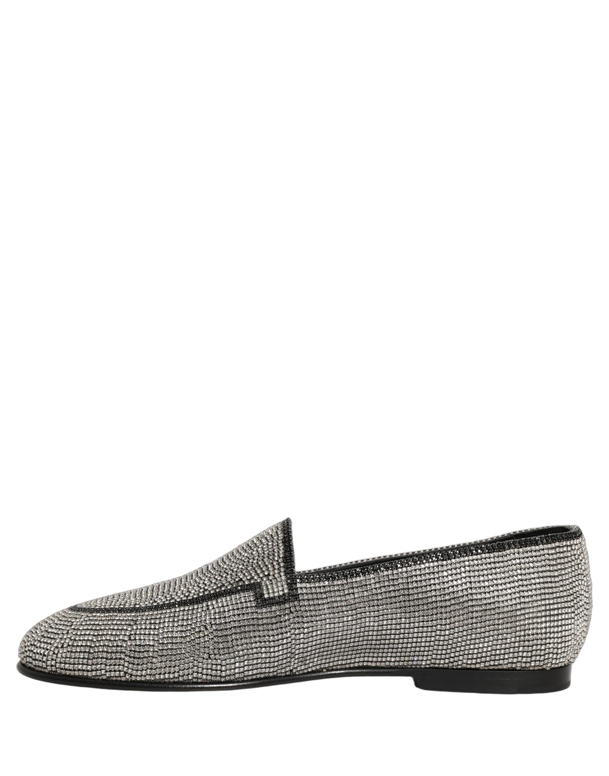 Dolce & Gabbana Silver Crystal Embellished Men Loafers Shoes Dolce & Gabbana