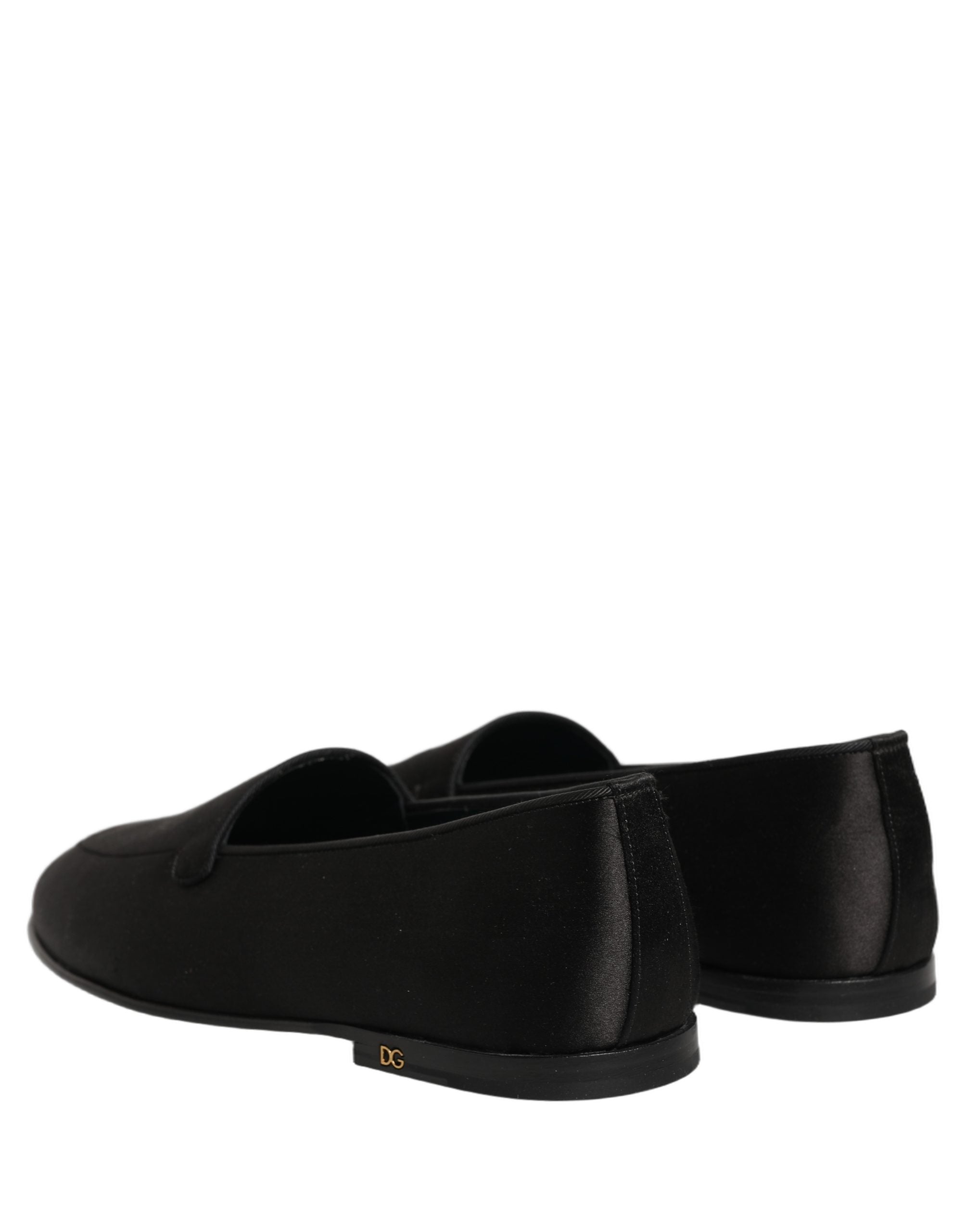 Dolce & Gabbana Black Satin Logo Slip On Flats Loafers Shoes Dolce & Gabbana