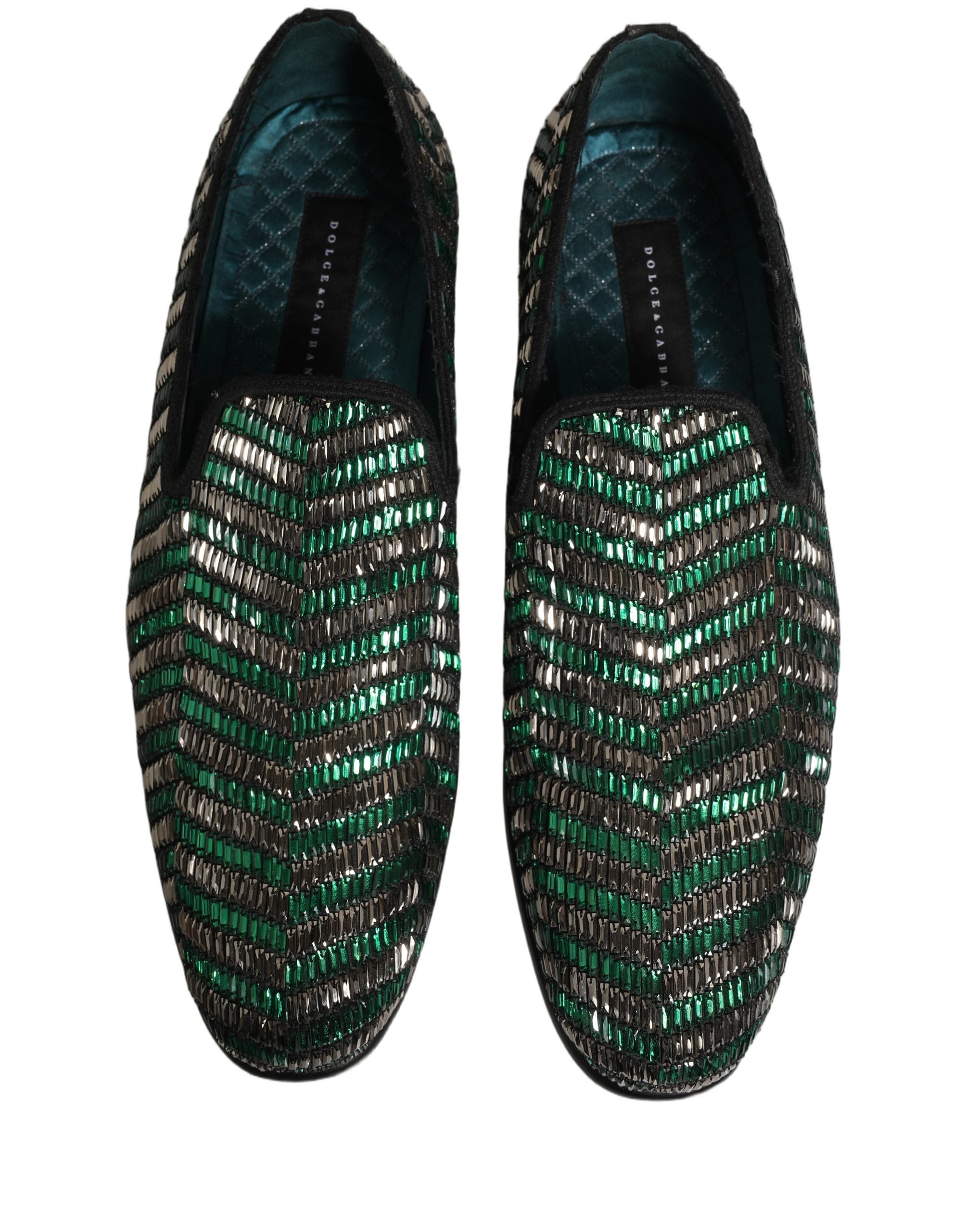 Dolce & Gabbana Silver Green Embellished Dress Loafers Shoes Dolce & Gabbana