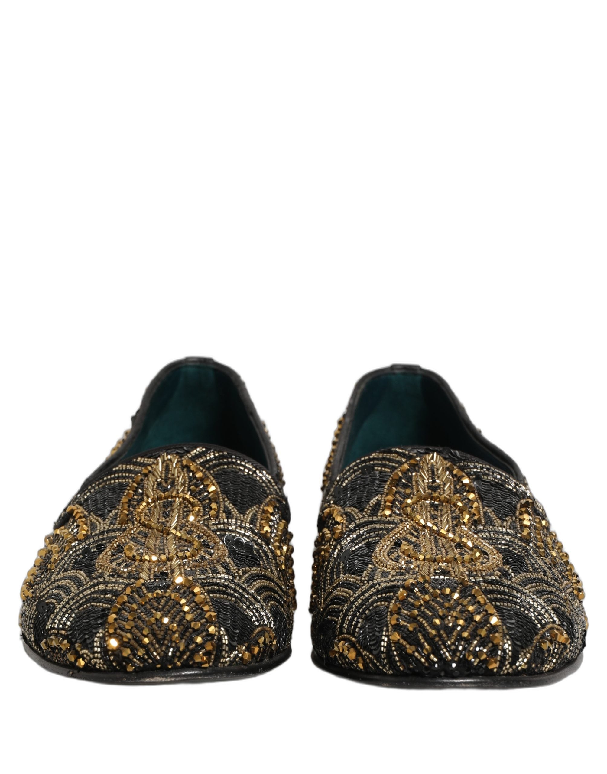 Dolce & Gabbana Black Gold Embellished Dress Loafers Shoes Dolce & Gabbana