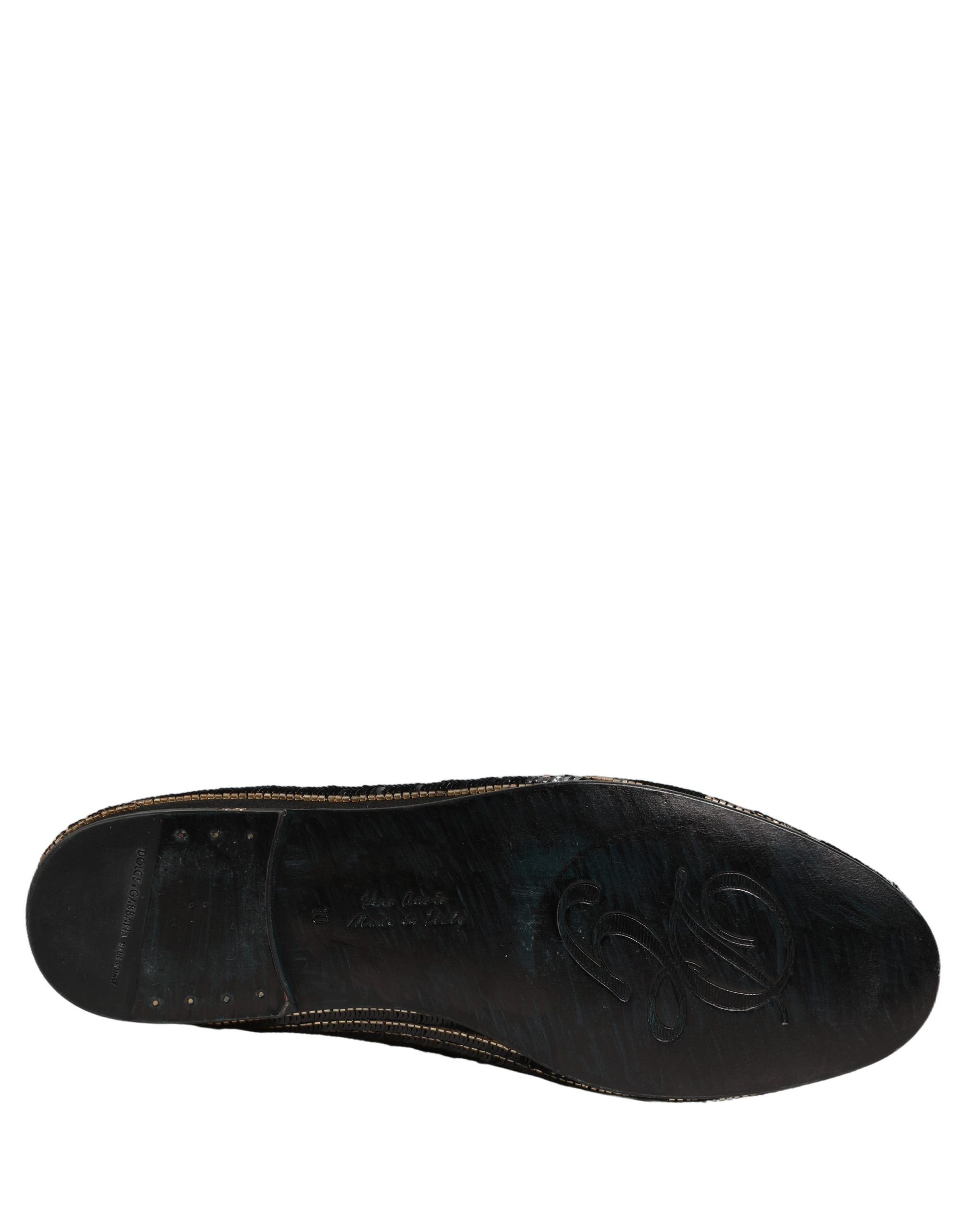Dolce & Gabbana Black Gold Sequined Men Dress Loafers Shoes Dolce & Gabbana
