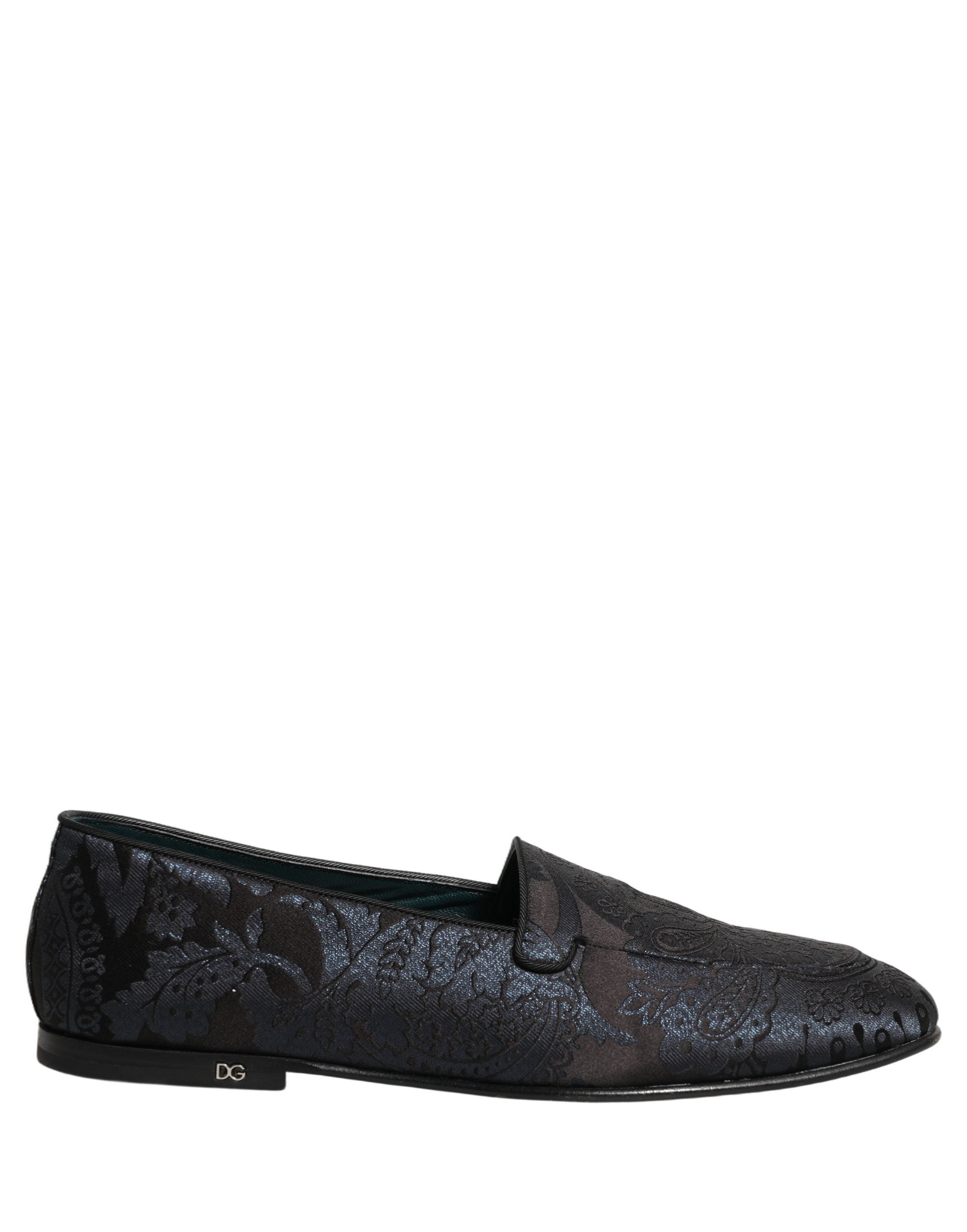 Dolce & Gabbana Blue Jacquard Leather Slip On Loafers Shoes Dolce & Gabbana