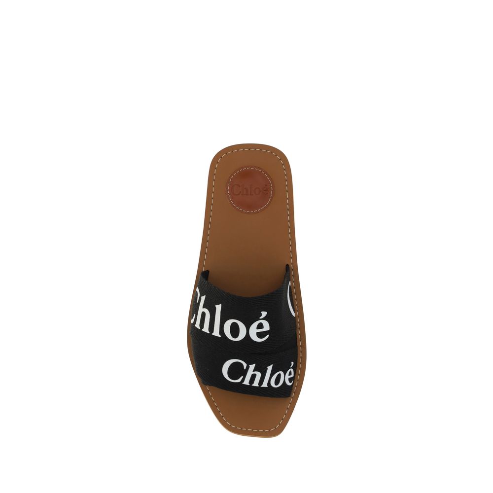 Chloé Black Cotton Flat Sandals Chloé
