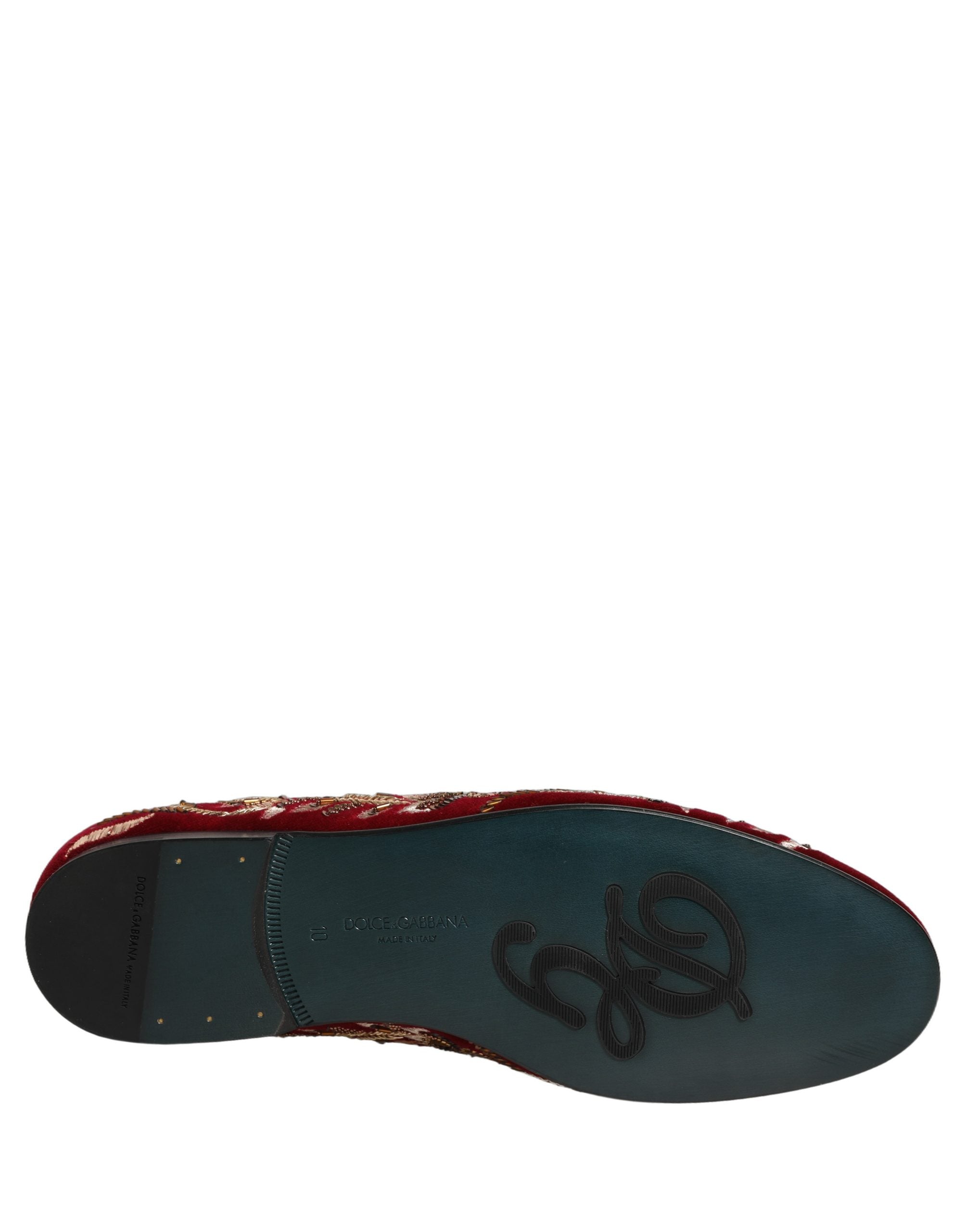 Dolce & Gabbana Red Velvet Floral Embroidery Loafers Shoes Dolce & Gabbana