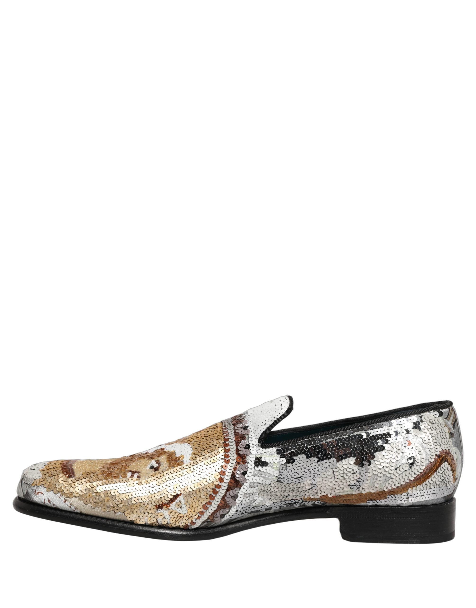 Dolce & Gabbana White Gold Sequined Slip On Loafers Shoes Dolce & Gabbana