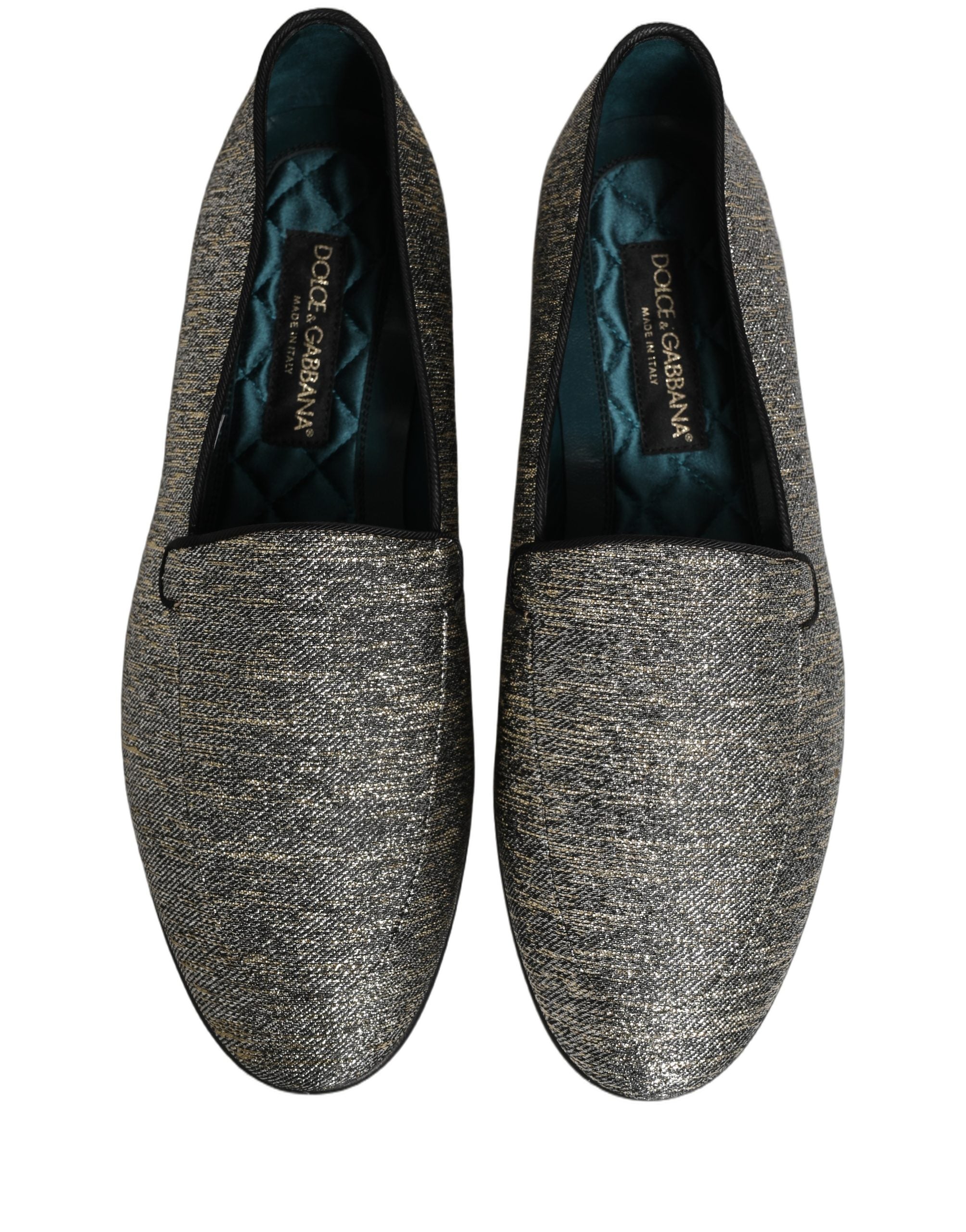 Dolce & Gabbana Gray Glitter Lurex DG Logo Dress Loafers Shoes Dolce & Gabbana