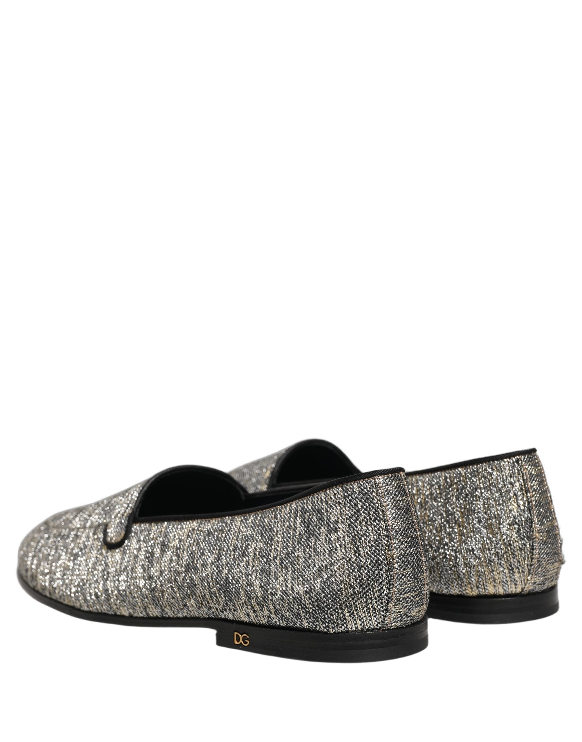 Dolce & Gabbana Gray Glitter Lurex DG Logo Dress Loafers Shoes Dolce & Gabbana