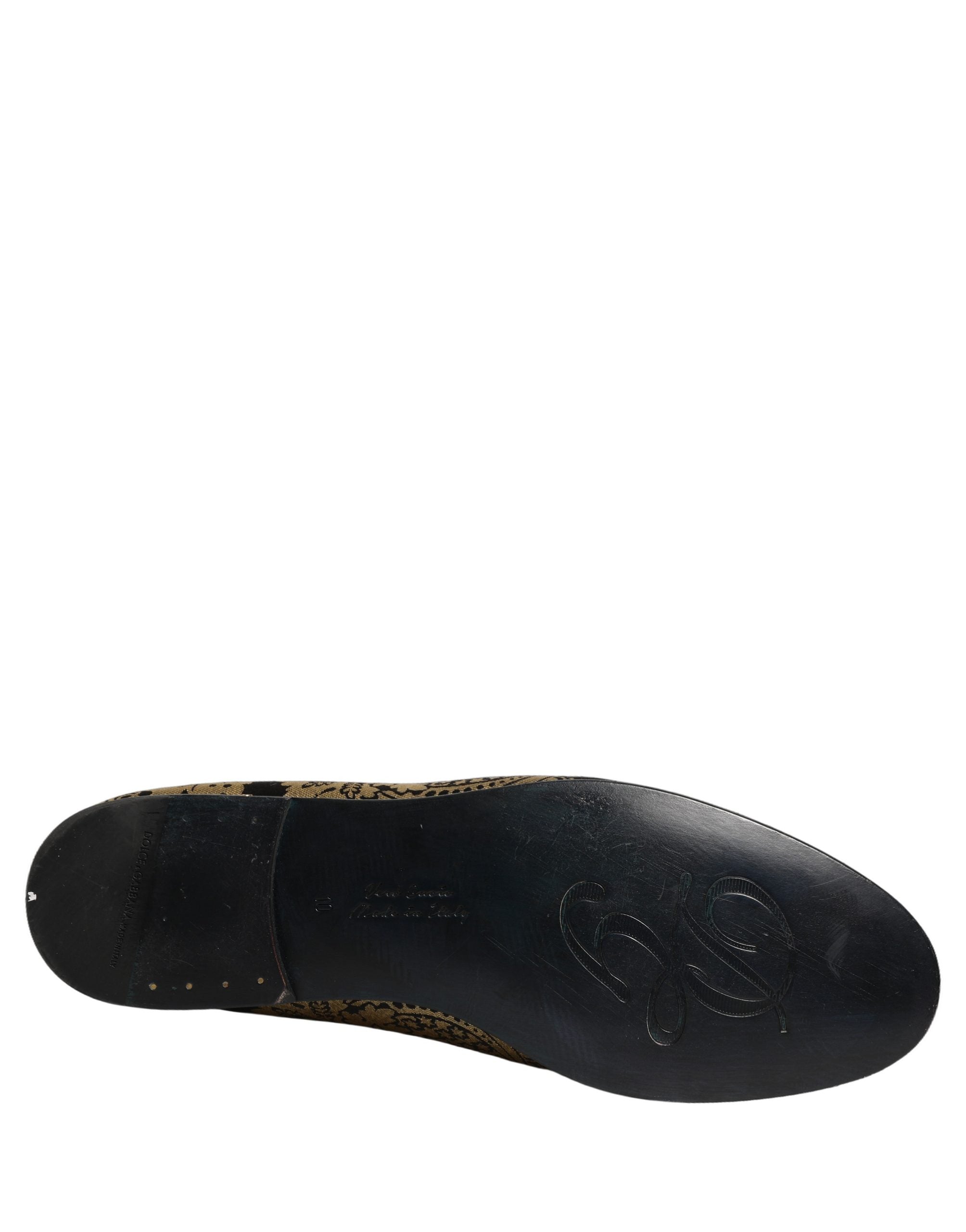 Dolce & Gabbana Gold Jacquard Leather Slip On Loafers Shoes Dolce & Gabbana