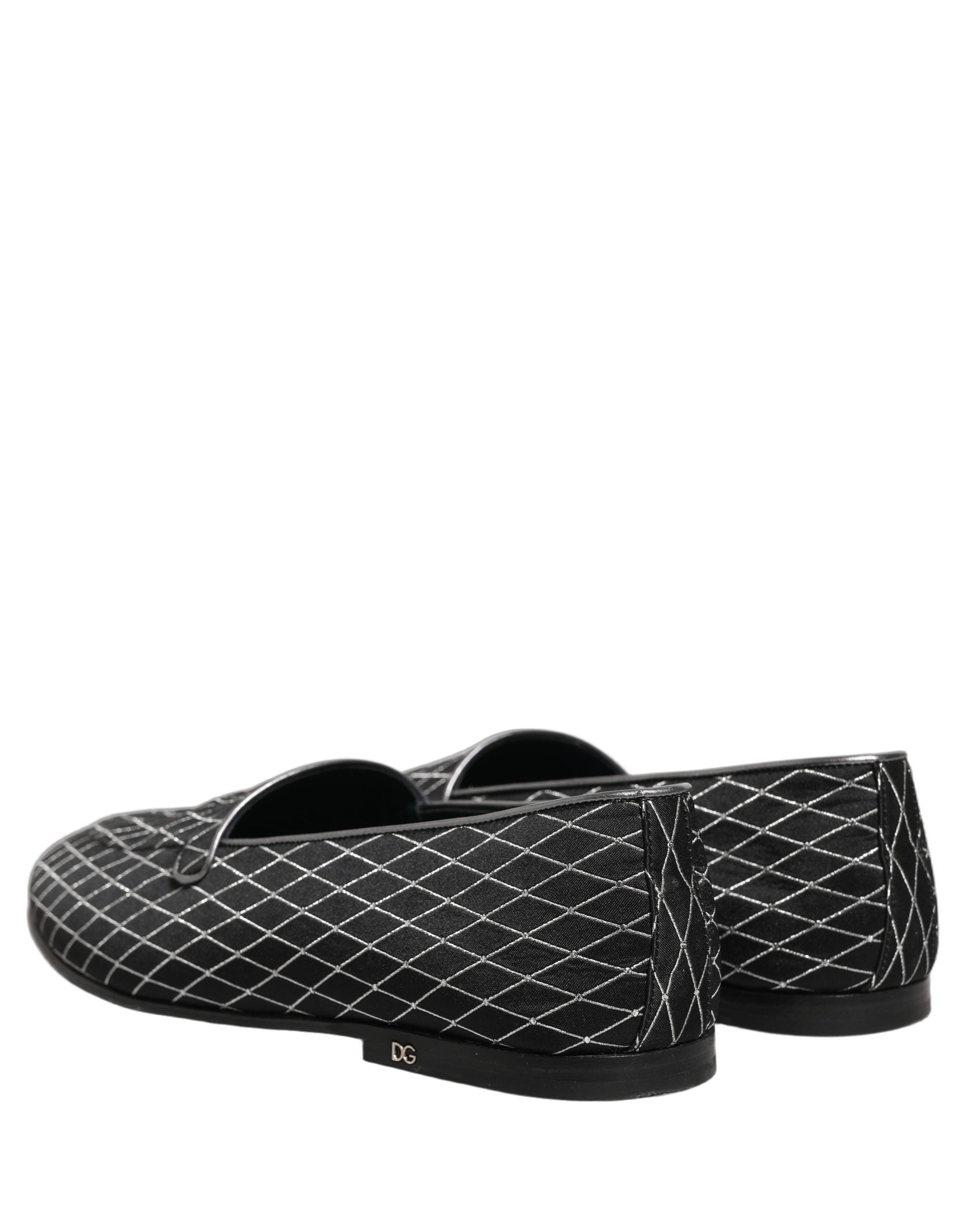 Dolce & Gabbana Black Velvet Diamond Stitched Loafers Shoes Dolce & Gabbana