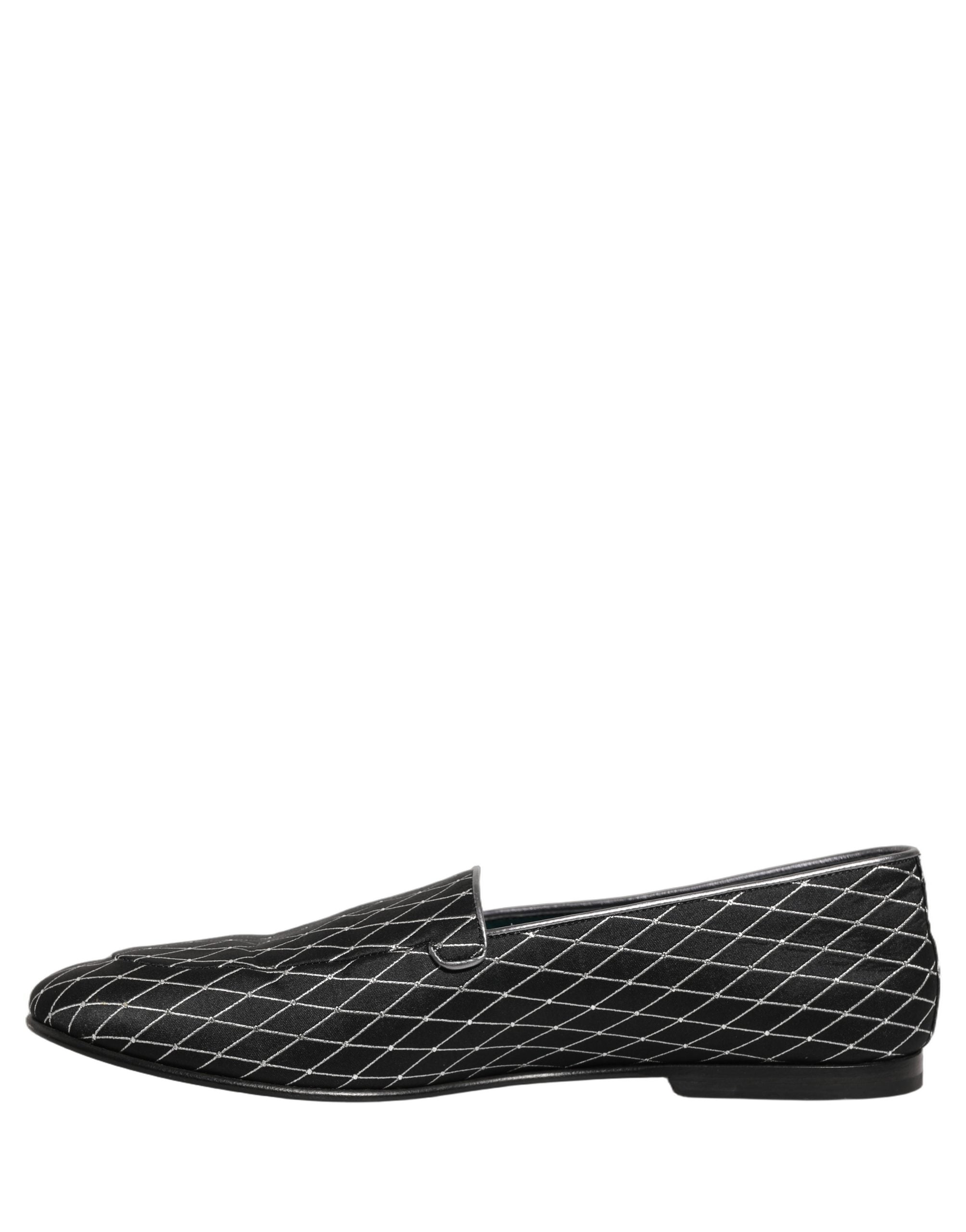 Dolce & Gabbana Black Velvet Diamond Stitched Loafers Shoes Dolce & Gabbana