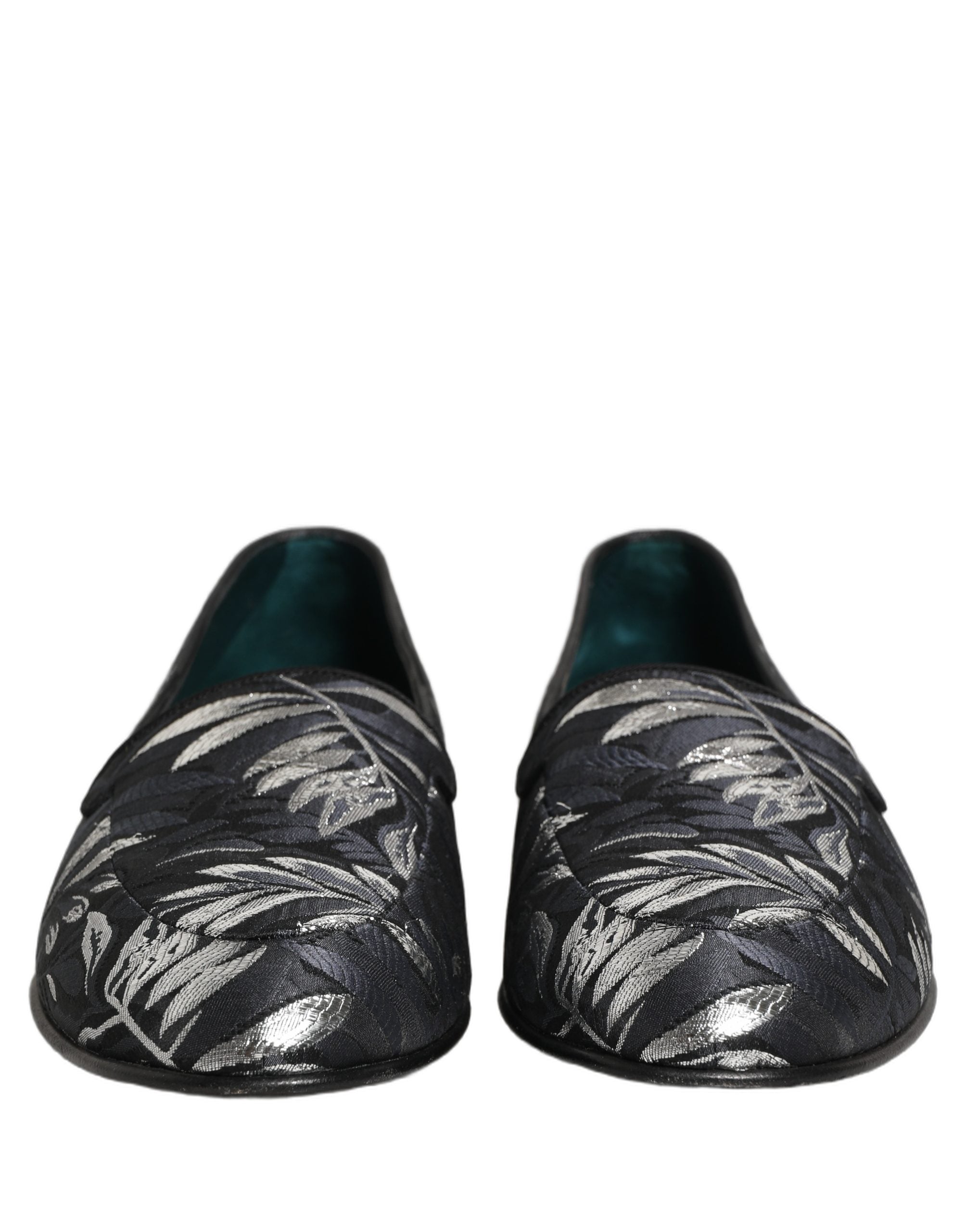 Dolce & Gabbana Black Leaf Embroidery Dress Men Loafers Shoes Dolce & Gabbana