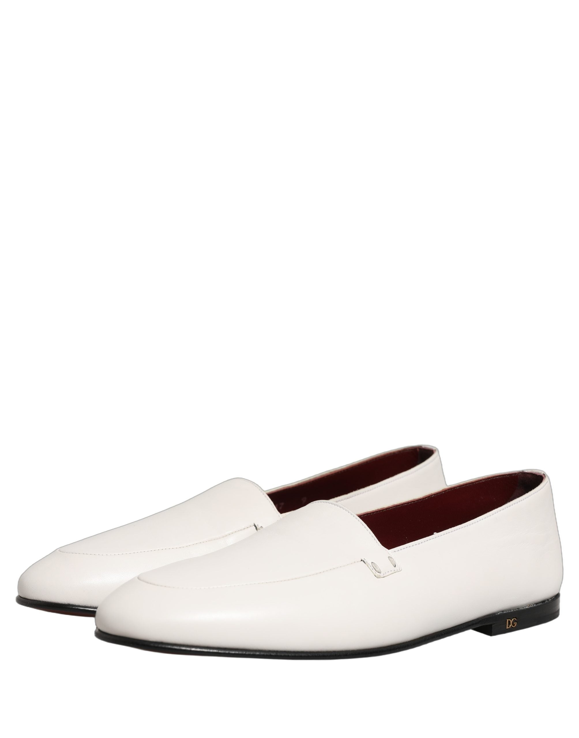 Dolce & Gabbana White Leather Logo Slip On Men Loafers Shoes Dolce & Gabbana