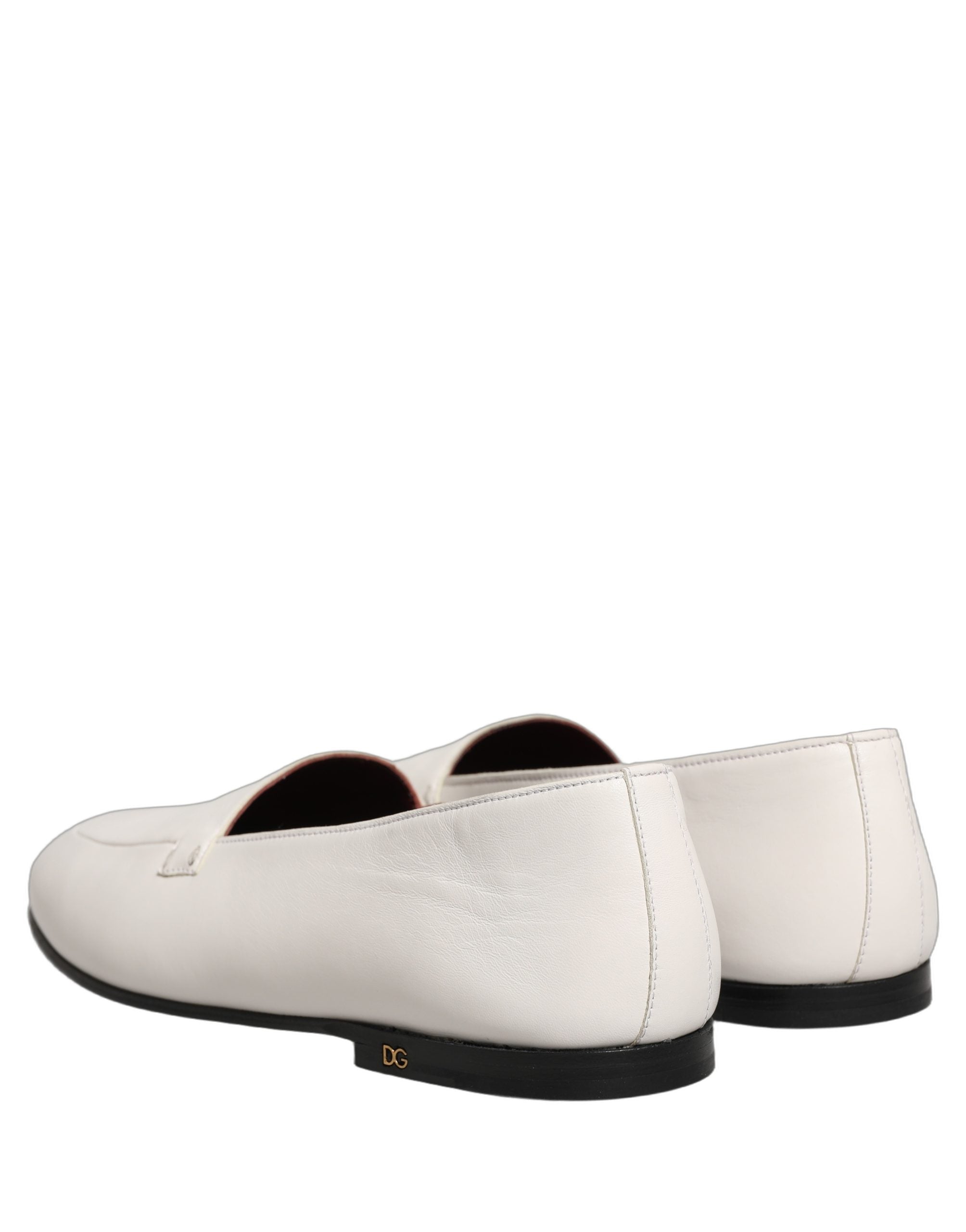 Dolce & Gabbana White Leather Logo Slip On Men Loafers Shoes Dolce & Gabbana