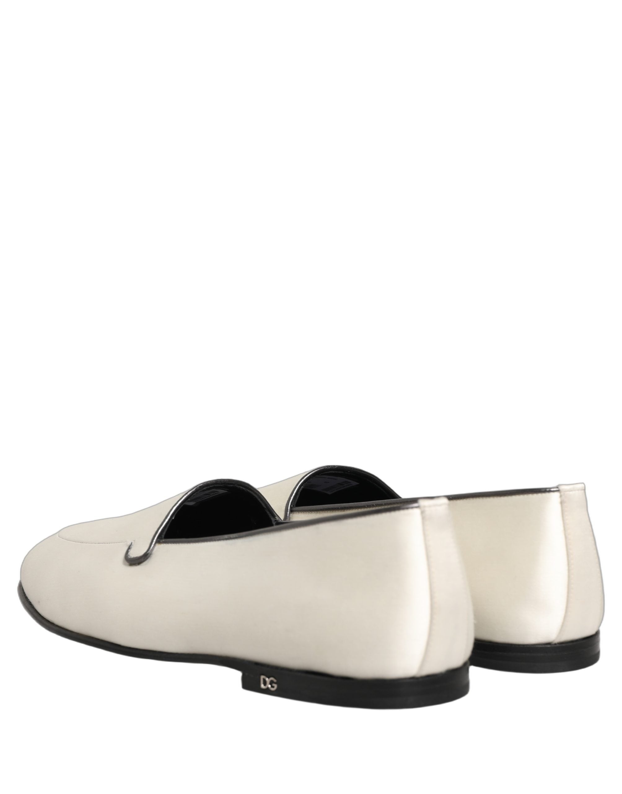 Dolce & Gabbana White Satin Logo Slip On Flats Loafers Shoes Dolce & Gabbana