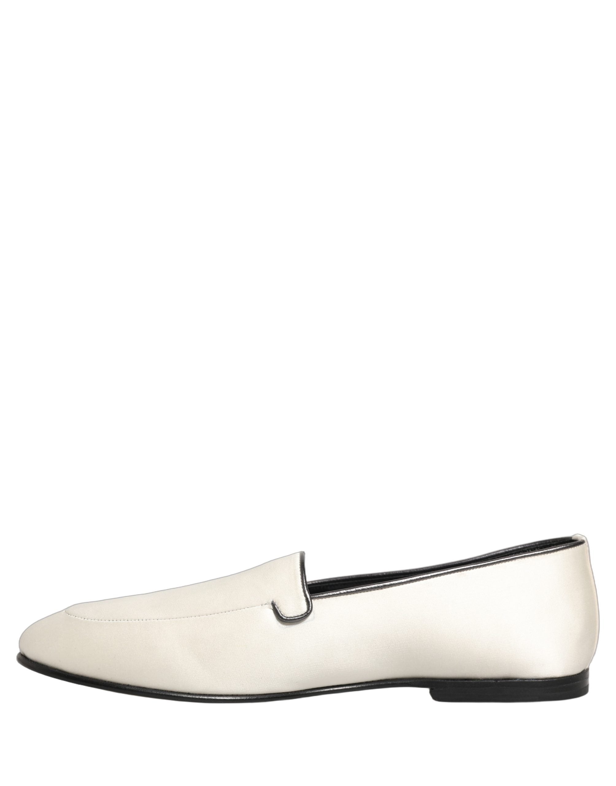 Dolce & Gabbana White Satin Logo Slip On Flats Loafers Shoes Dolce & Gabbana