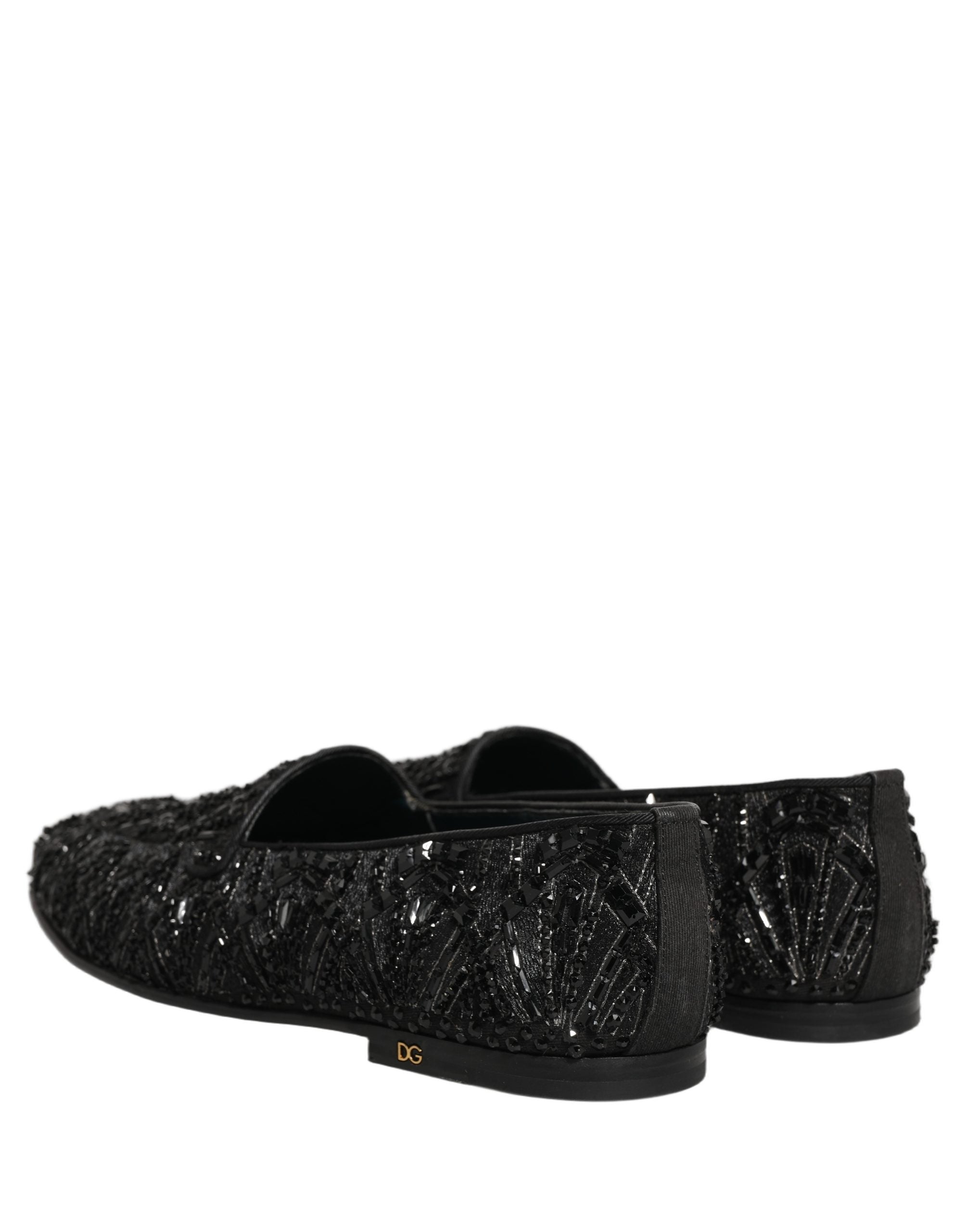 Dolce & Gabbana Black Velvet Embroidered Dress Loafers Shoes Dolce & Gabbana