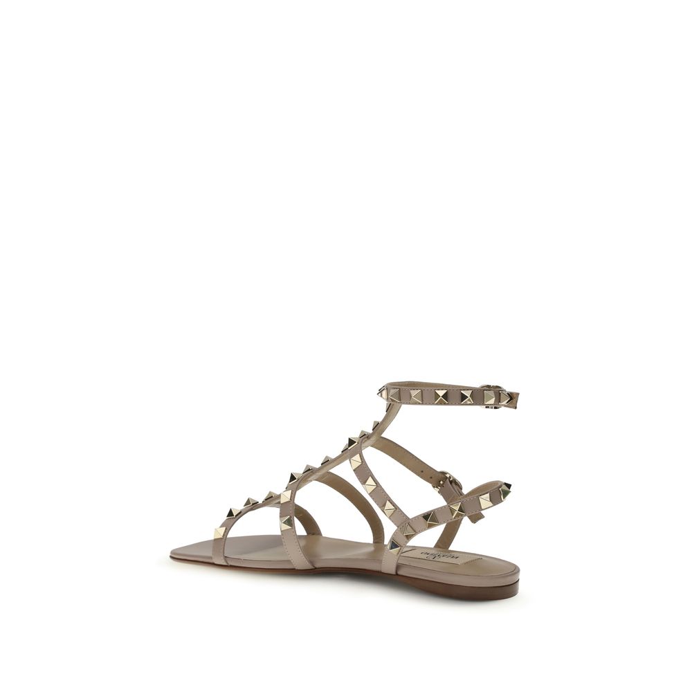 Valentino Garavani Beige Calf Leather Bos Taurus Flat Sandals