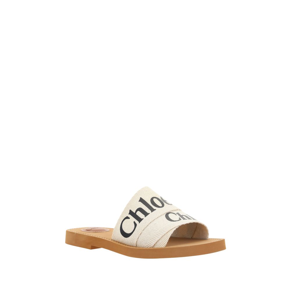 Chloé White Cotton Flat Sandals Chloé