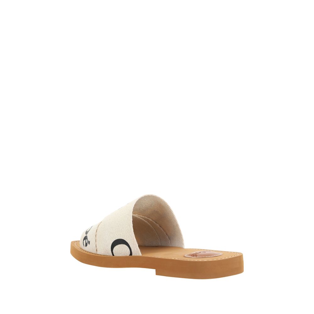 Chloé White Cotton Flat Sandals Chloé